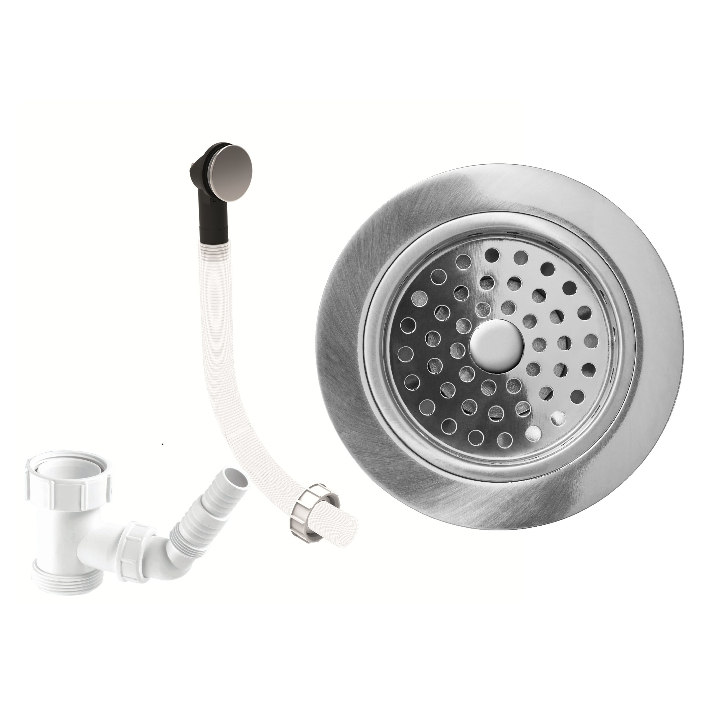 Clearwater 90mm Deluxe Basket Strainer & Overflow - Brushed Steel