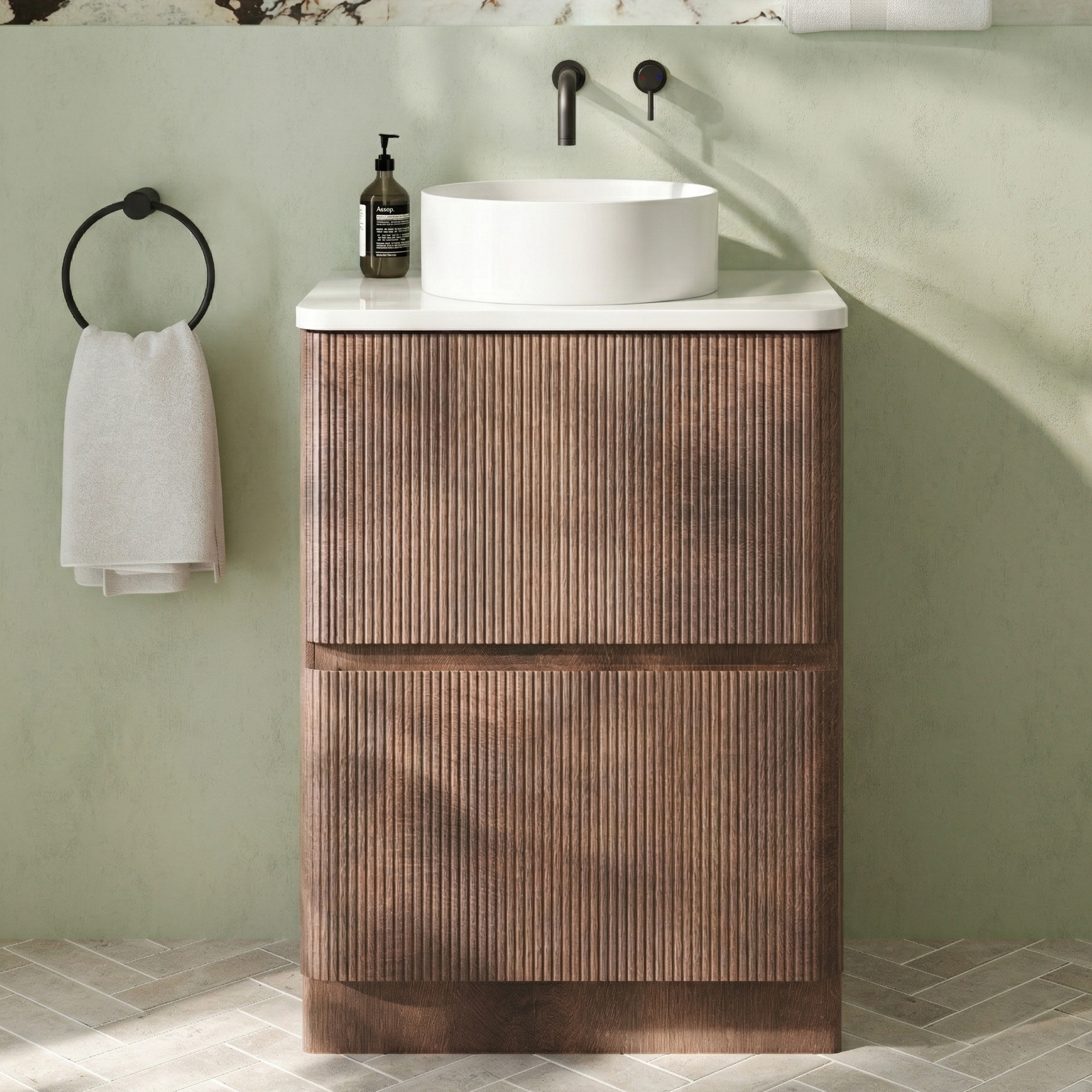 Drench Origin 600mm Fluted Floorstanding Vanity Unit & Countertop