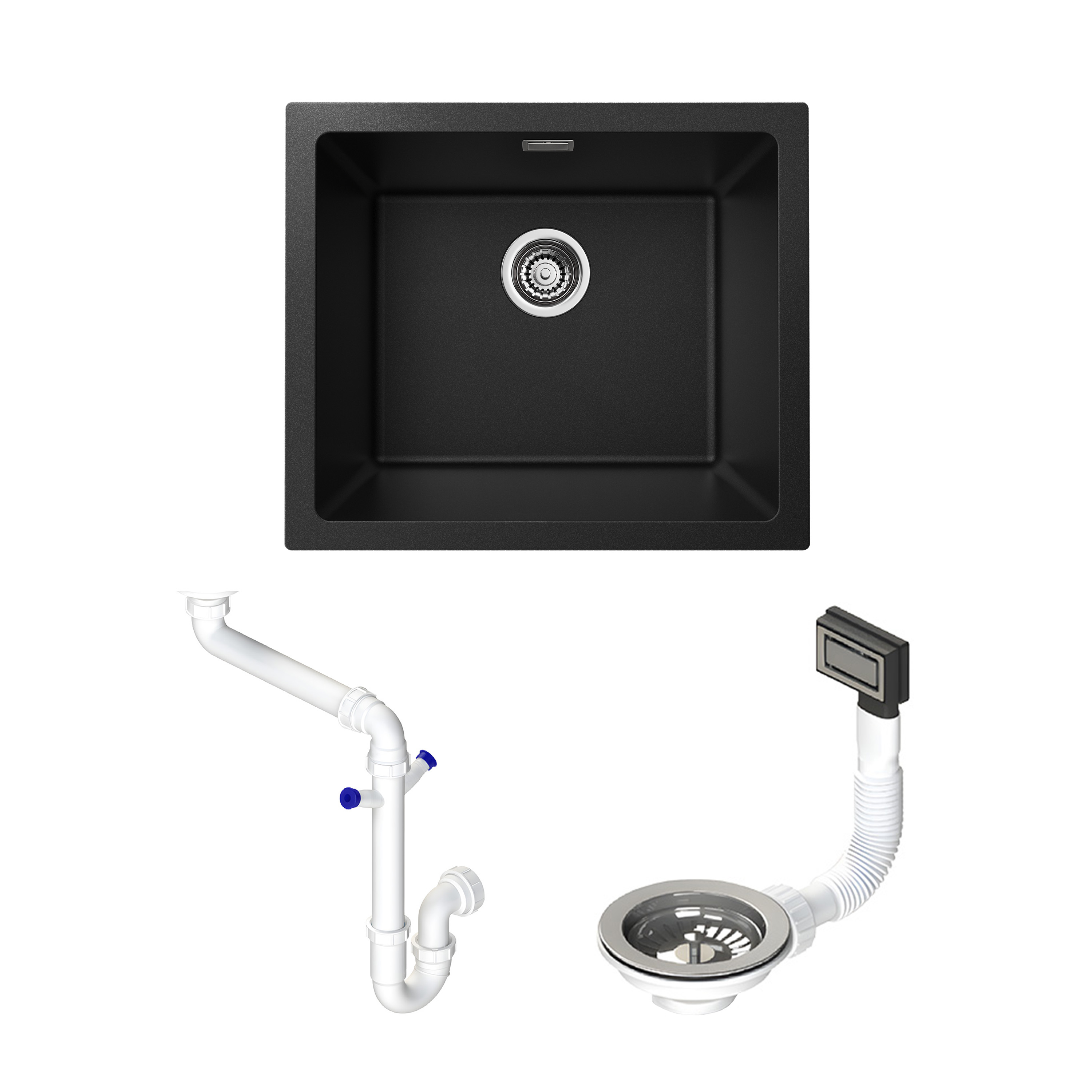 Vellamo Terra 1 Bowl Granite Composite Inset / Undermount Kitchen Sink & Waste - 533 x 457mm