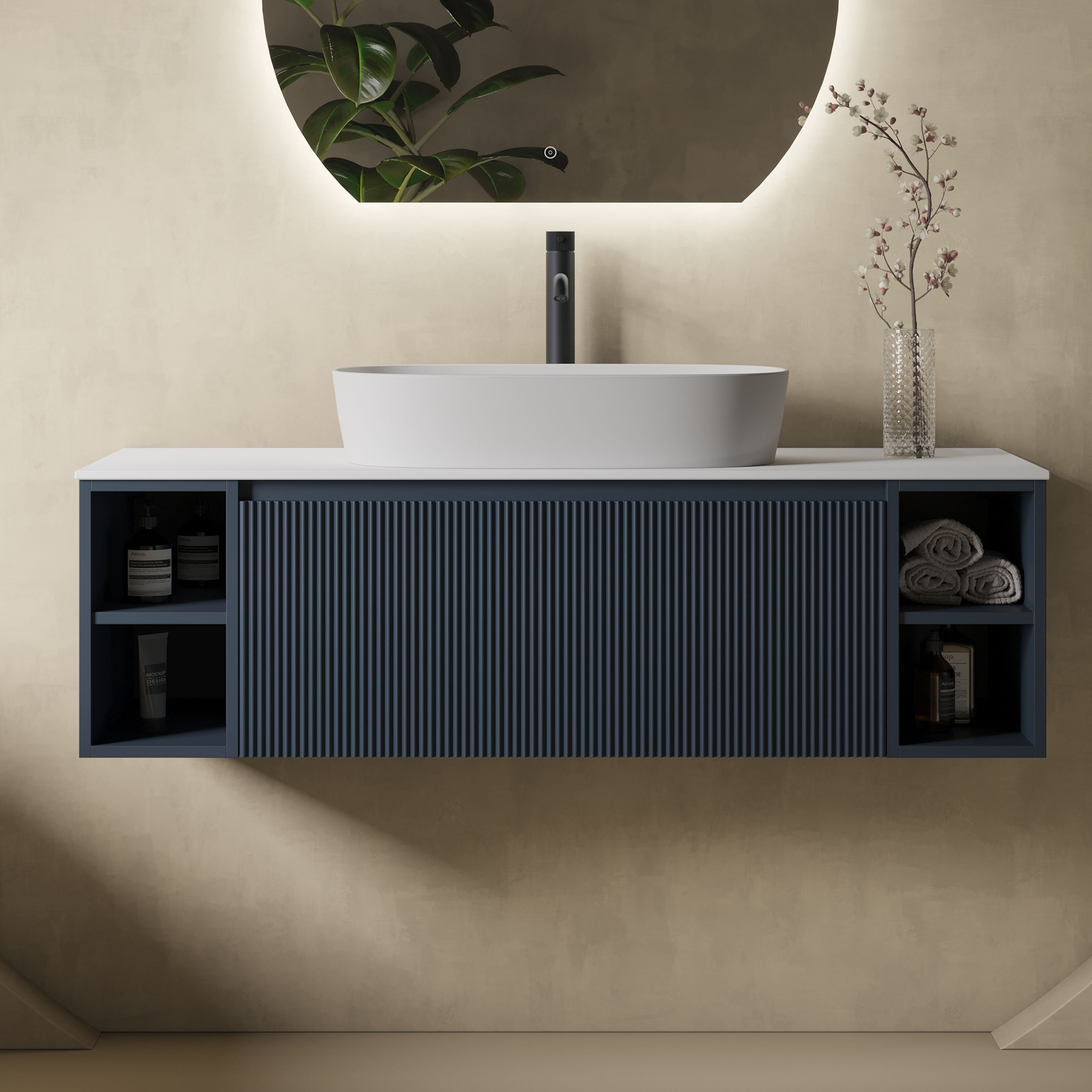 Drench Groove Fluted Furniture Sample - Midnight Shadow