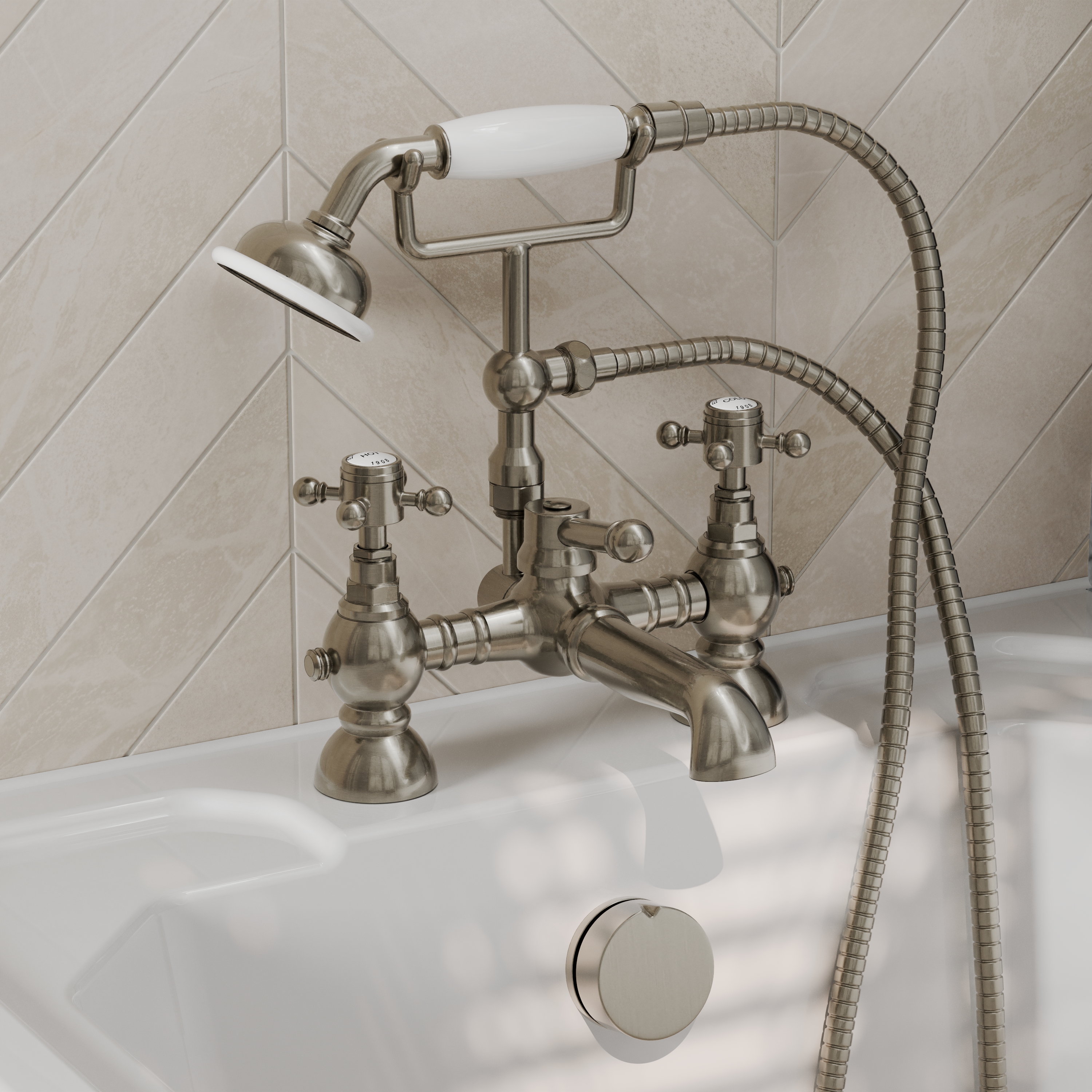 Butler & Rose Eliza Crosshead Deck Mounted Bath Shower Mixer Tap