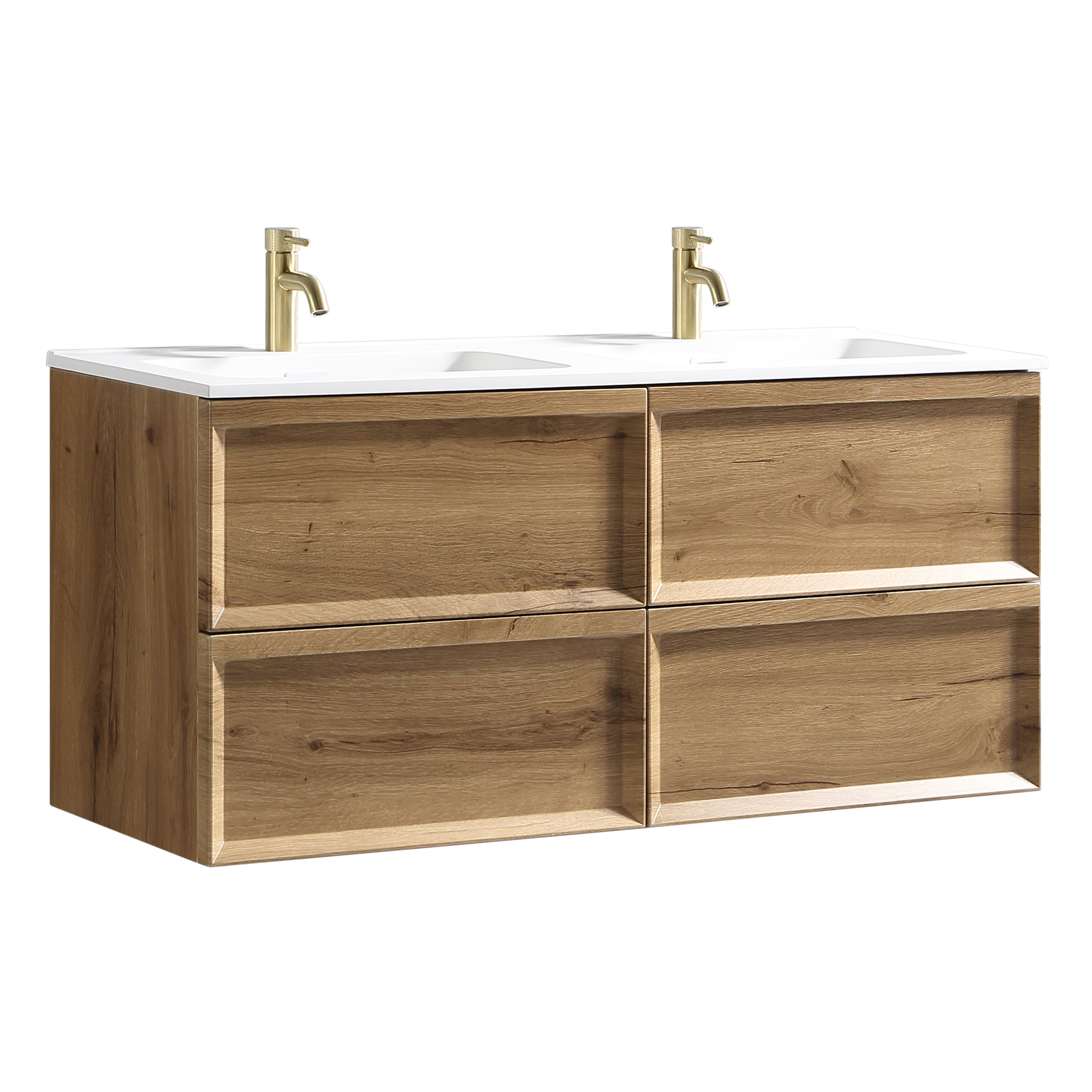 Aura 1200mm Wall Mounted Natural Oak Vanity Unit & Matt White Double Basin