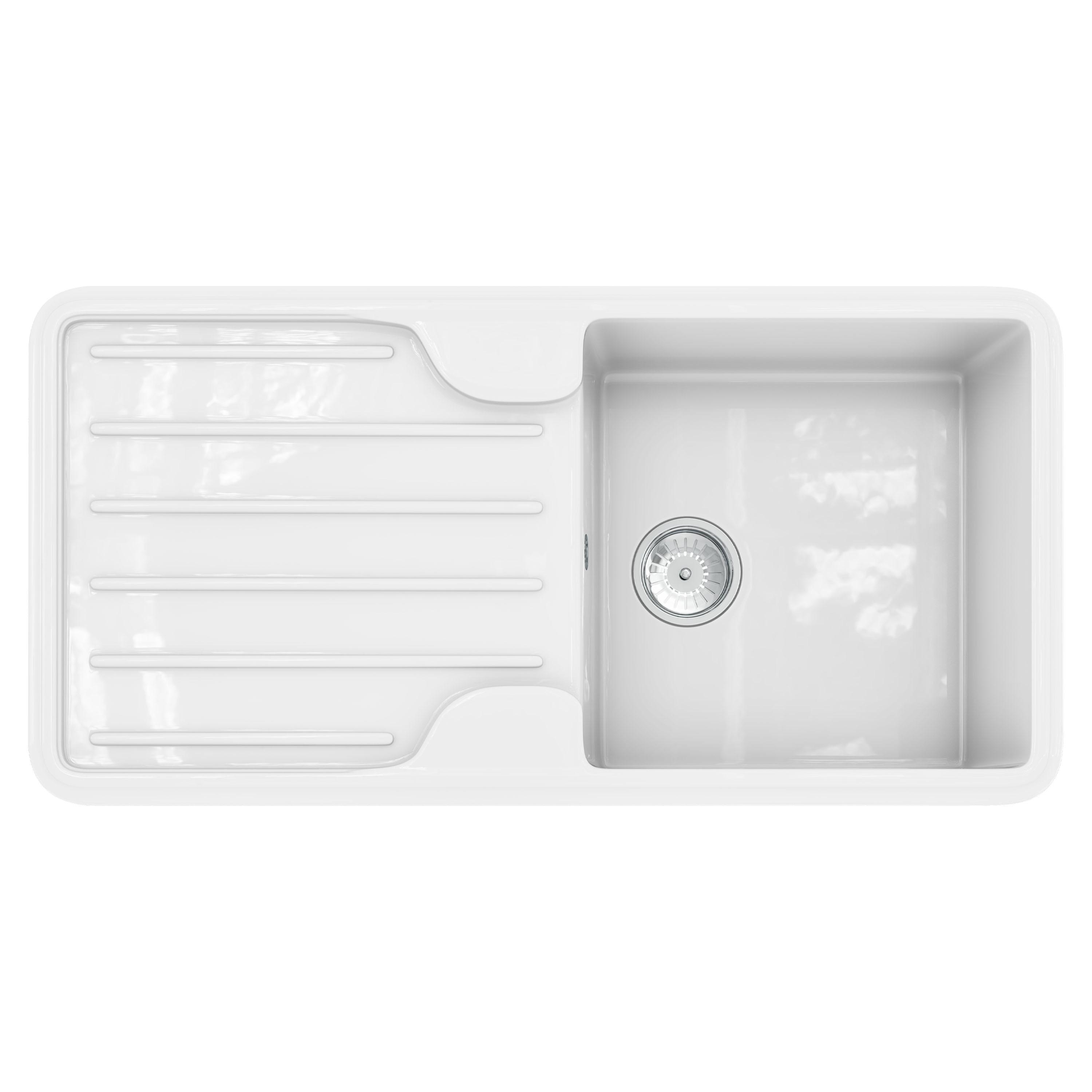 Vellamo Designer 1 Bowl Gloss White Traditional Comite Composite Inset Sink & Basket Strainer Waste - 1000 x 500mm