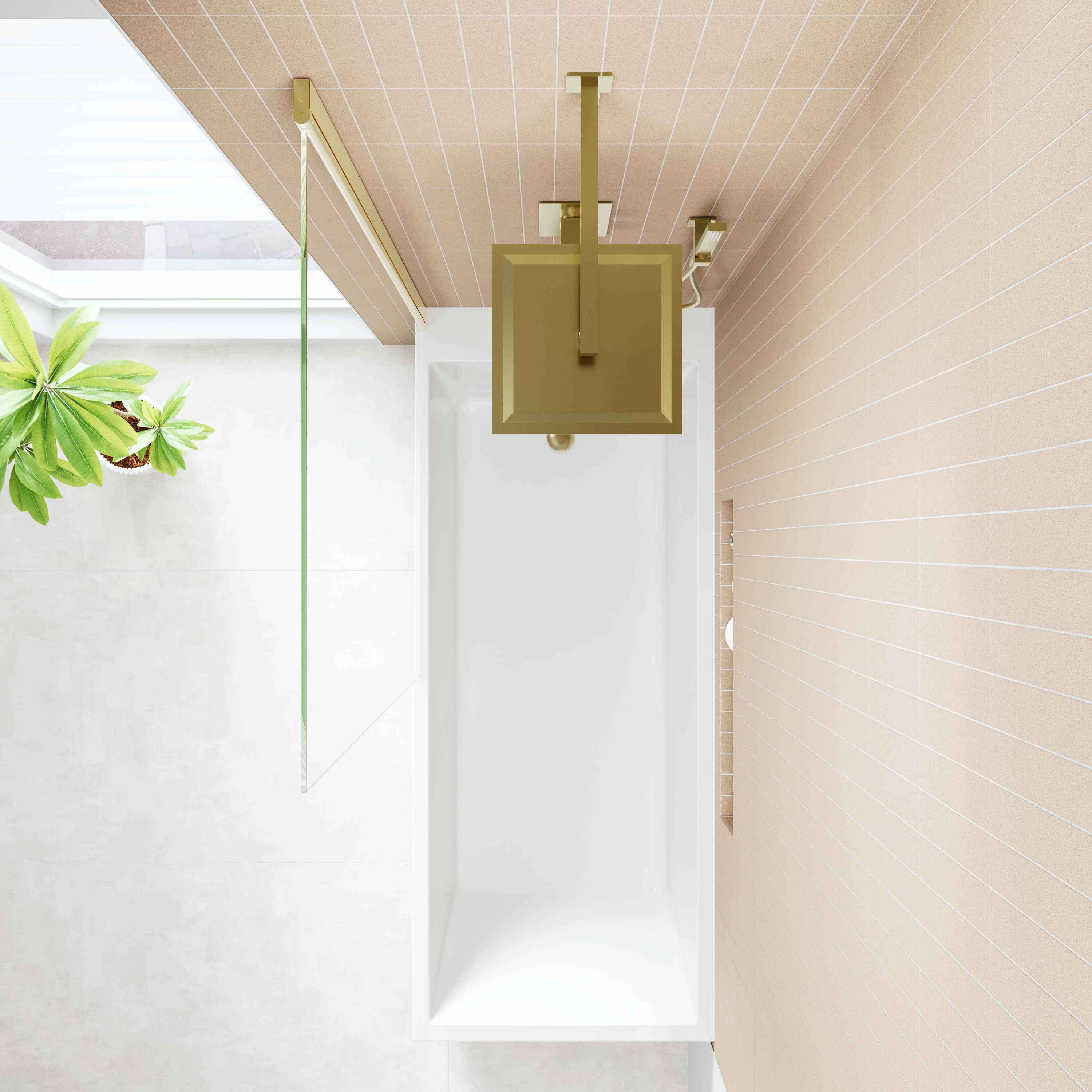 Armourcast Reinforced Slim Edge Square Single Ended Bath & Brushed Brass Shower Screen - 1700mm