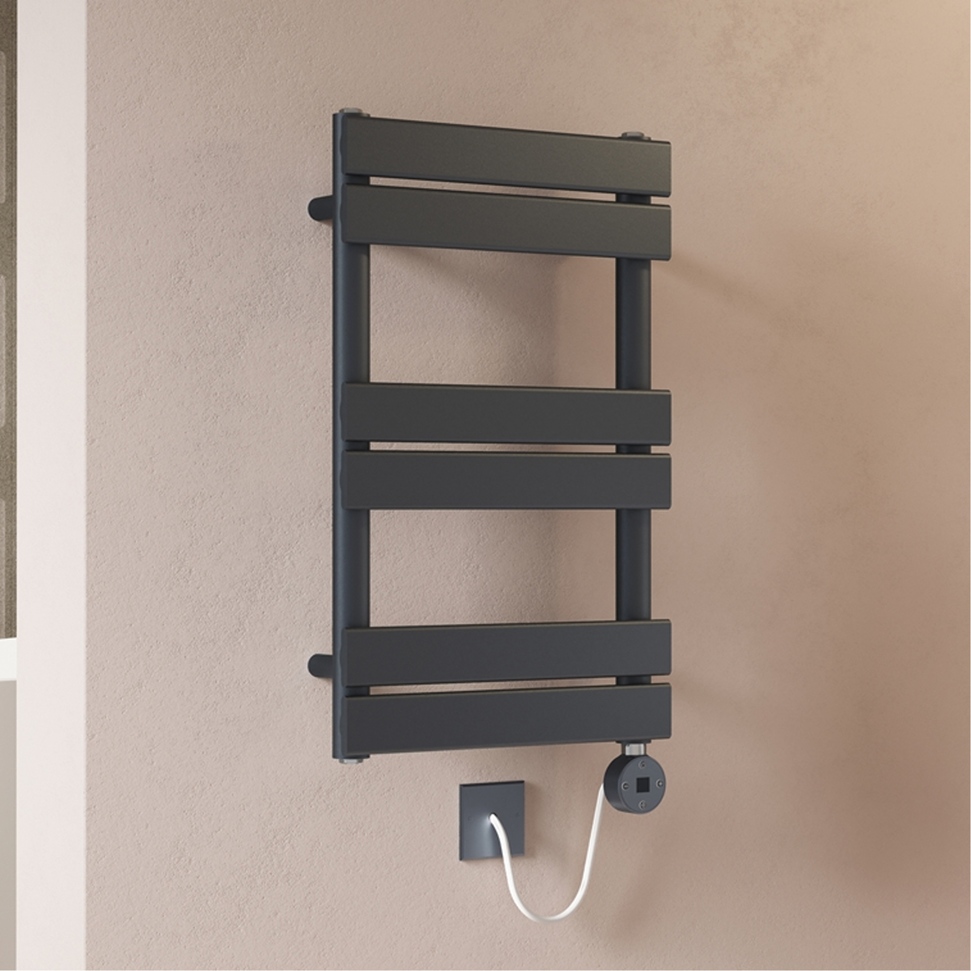Toasty Hush Anthracite Electric Flat Panel Heated Towel Rail with Heating Element