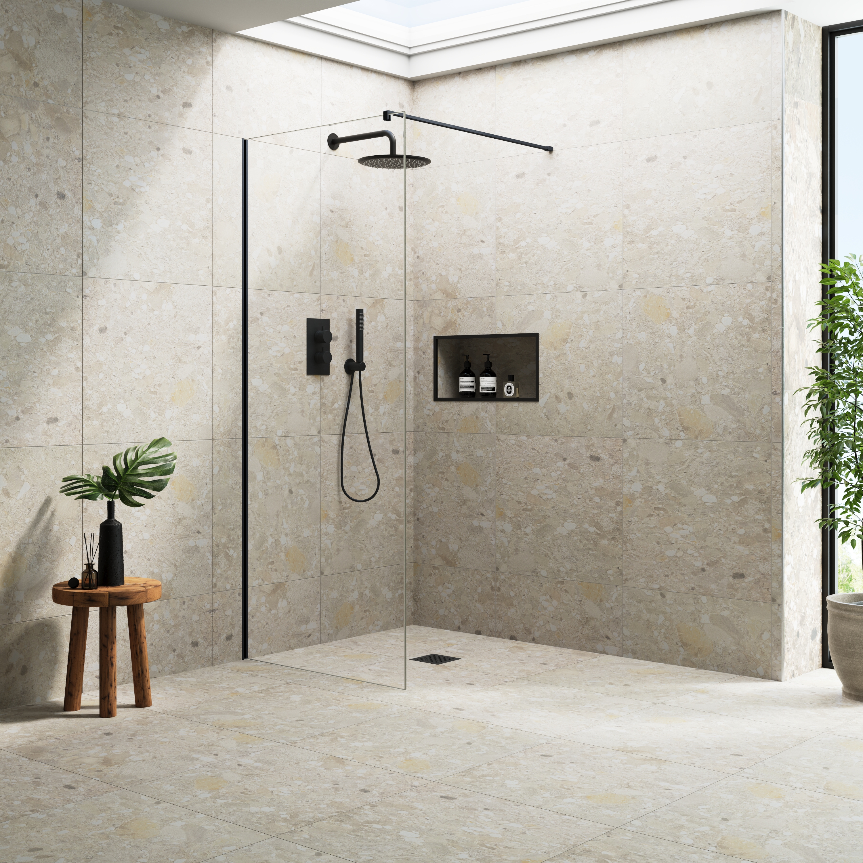 Harbour i10 10mm Easy Clean 2m Tall Frameless Wetroom Panel - Matt Black