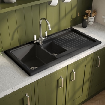 Reginox 1.5 Bowl Ceramic Kitchen Sink & Waste Kit with Reversible Drainer - 1010 x 525mm