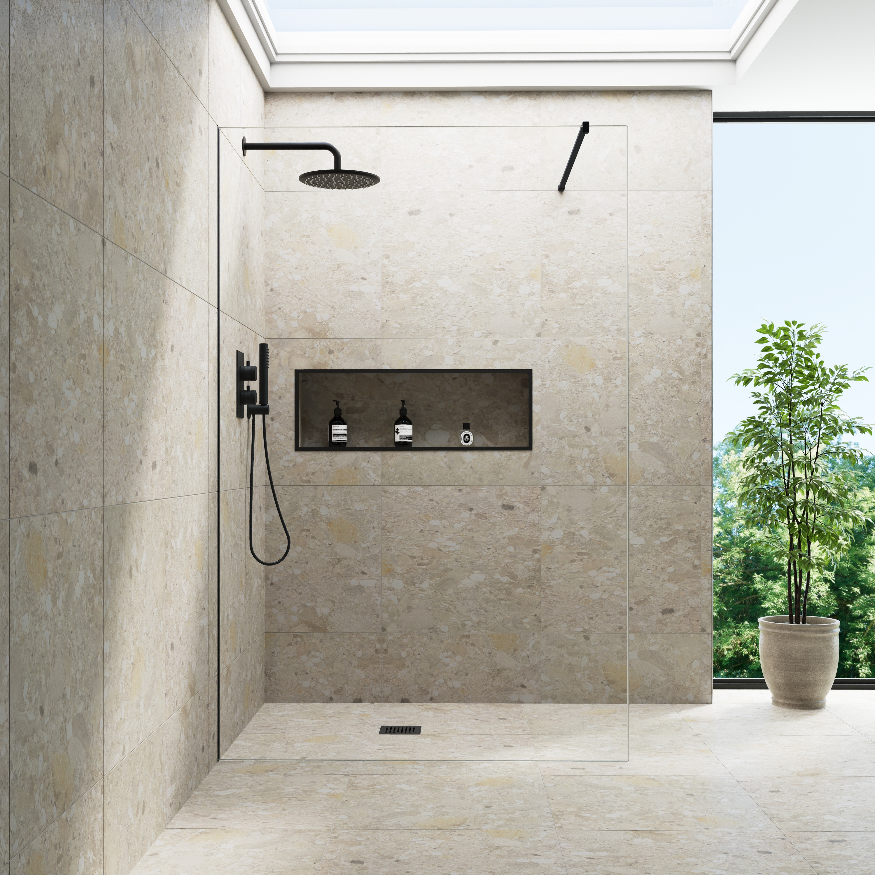 Harbour i10 10mm Easy Clean 2m Tall Frameless Wetroom Panel - Matt Black