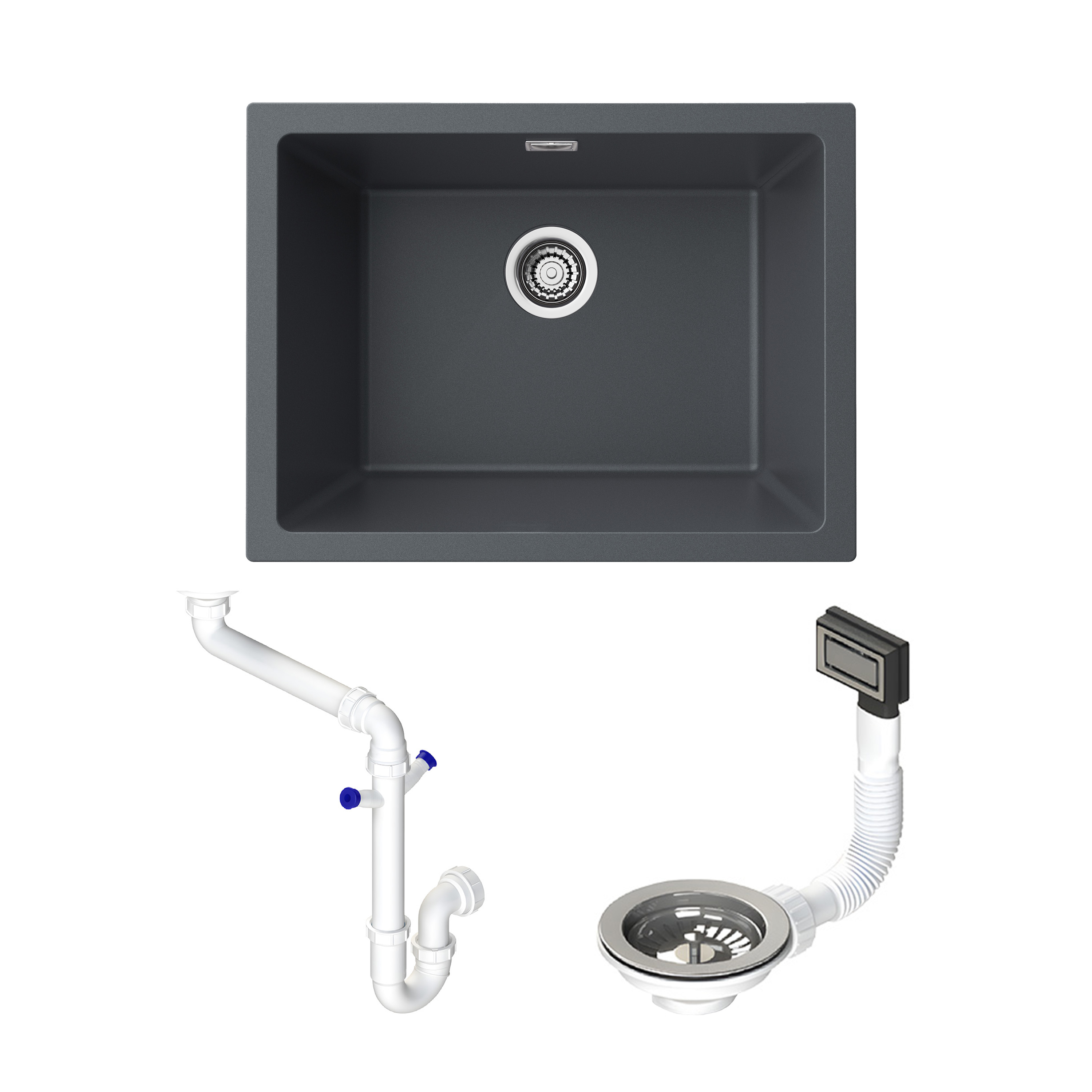 Vellamo Terra Large 1 Bowl Granite Composite Inset / Undermount Kitchen Sink & Waste - 610 x 460mm