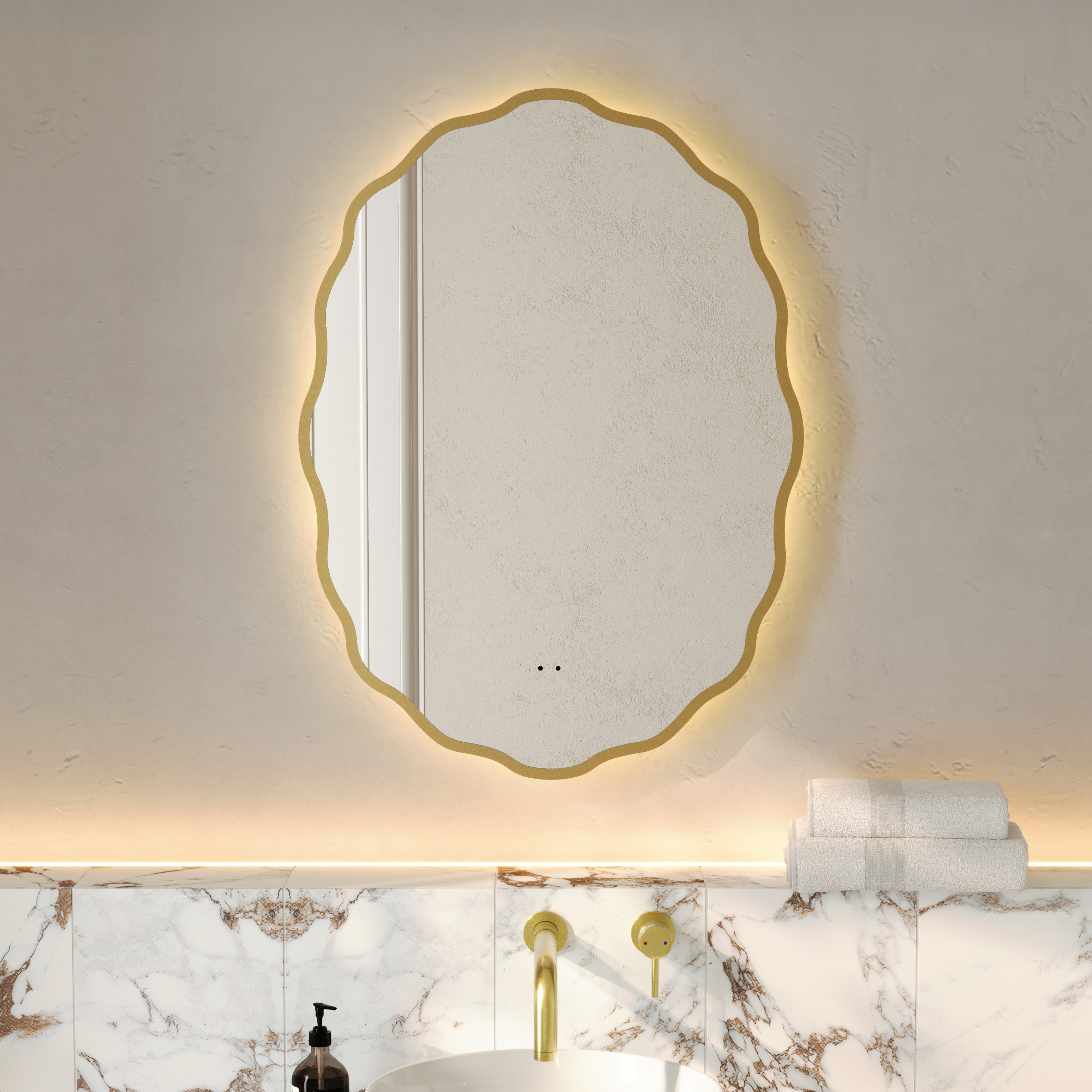 Daisy LED Illuminated Wavy Edge Framed Mirror with Demister Pad & Colour Change Lights - 550 x 750mm