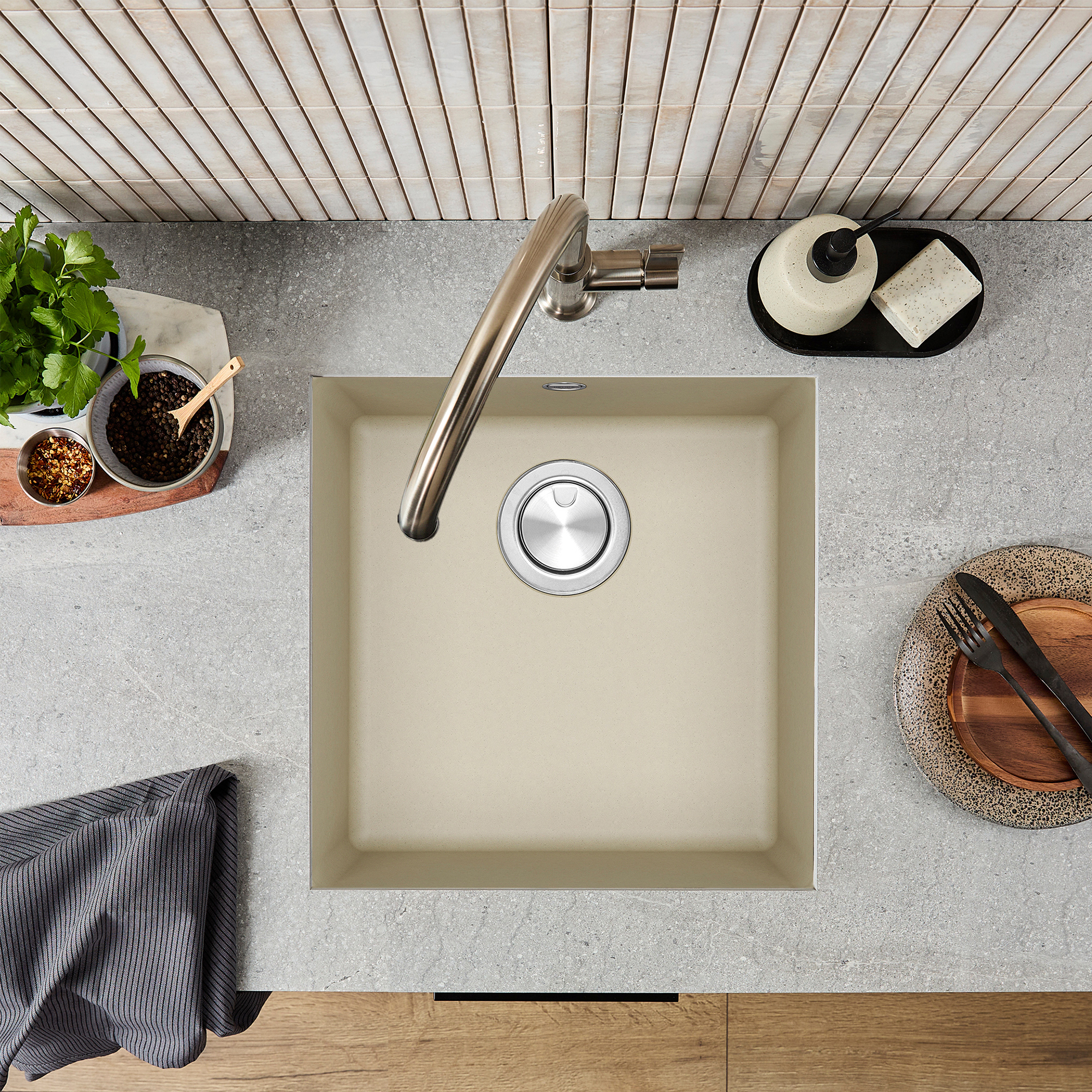 Clearwater Lumen 1 Bowl Granite Composite Inset/Undermount Kitchen Sink - 450 x 450mm