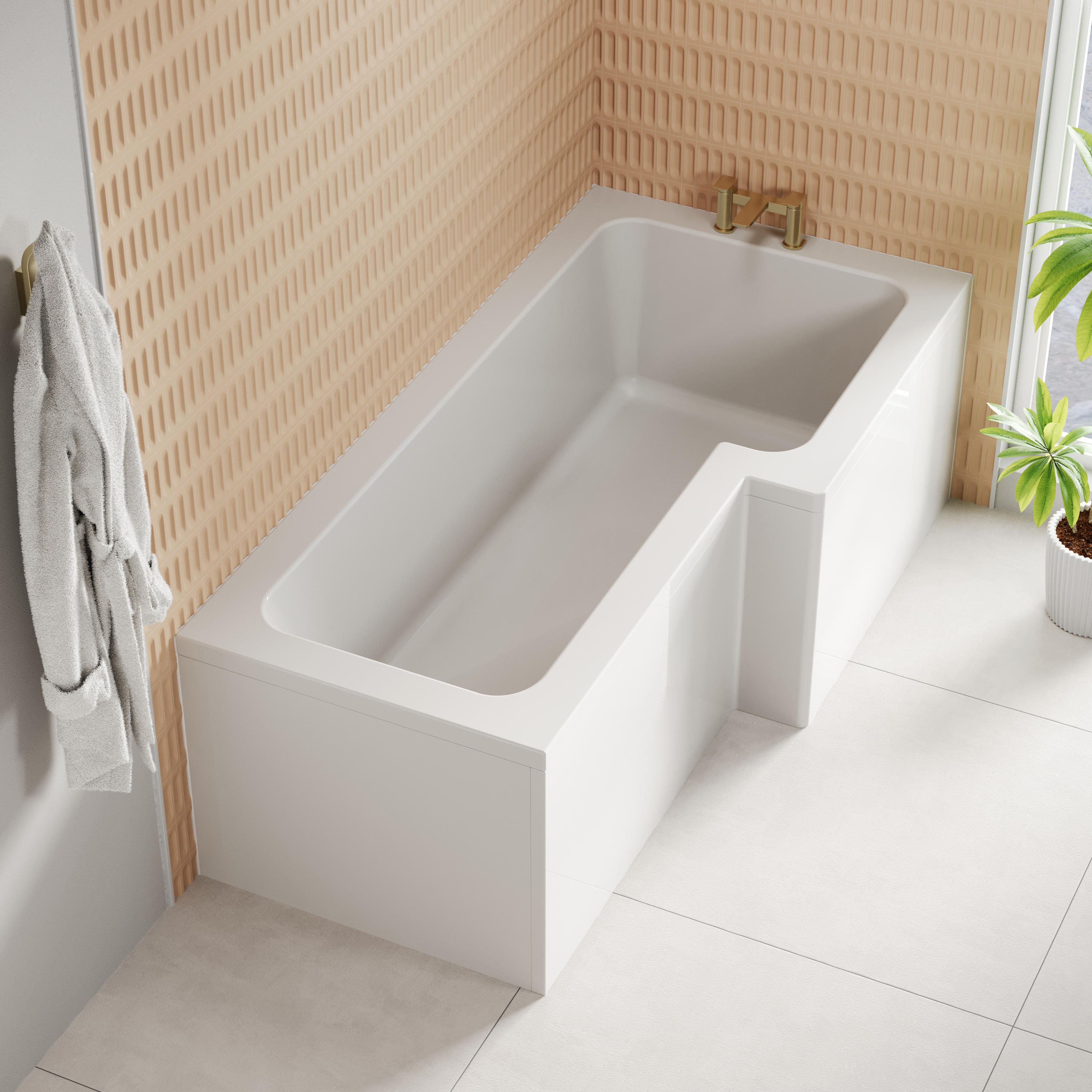 Armourcast Reinforced L-Shaped Shower Bath & Panel - 1700mm