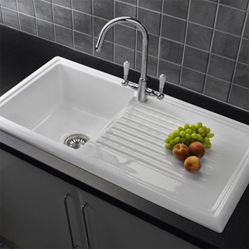 Reginox 1 Bowl Ceramic Kitchen Sink & Waste Kit with Reversible Drainer - 1010 x 525mm