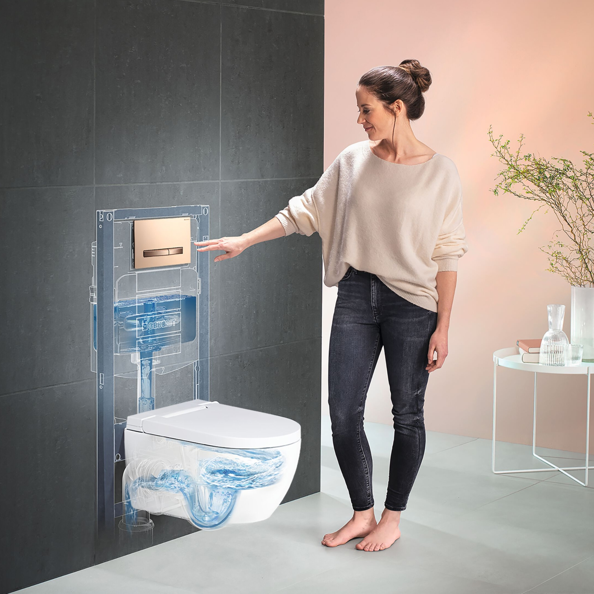 Geberit AquaClean Alba Rimless Wall Hung Smart Toilet with Wrap Over Soft Close Seat & Remote Control