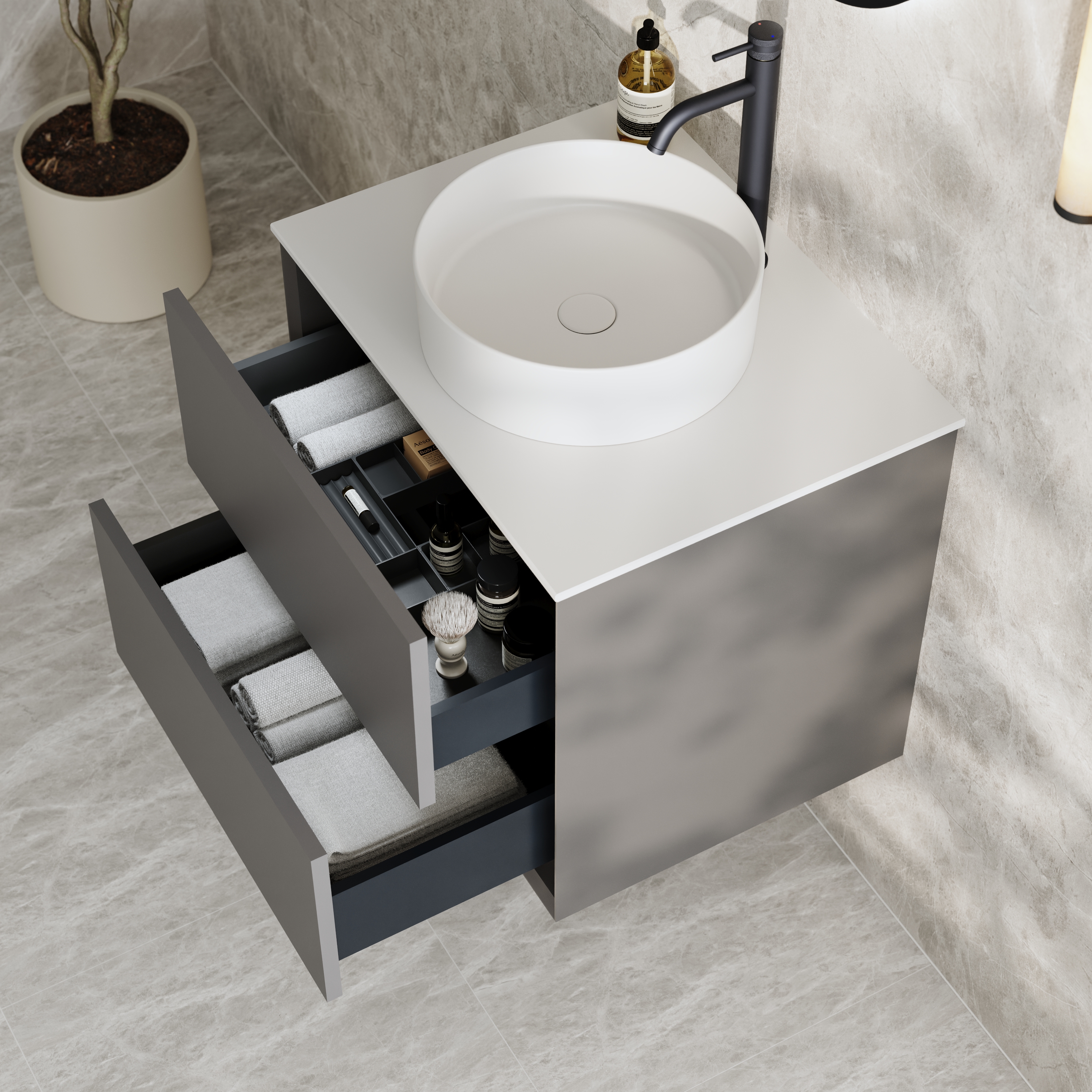 Oslo 600mm Wall Mounted Vanity Unit & Sintered Stone Countertop
