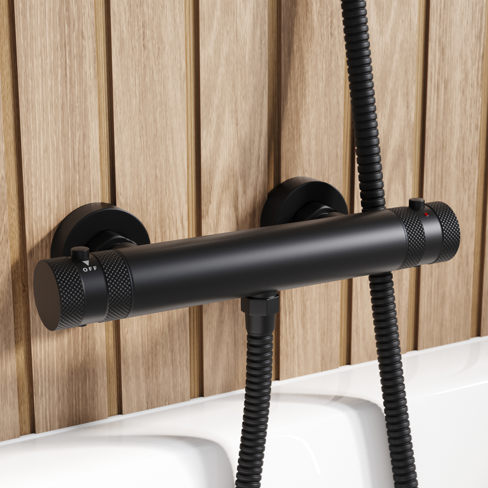 Core 1 Outlet Exposed Thermostatic Bar Valve & Fluted Slide Rail Shower Kit