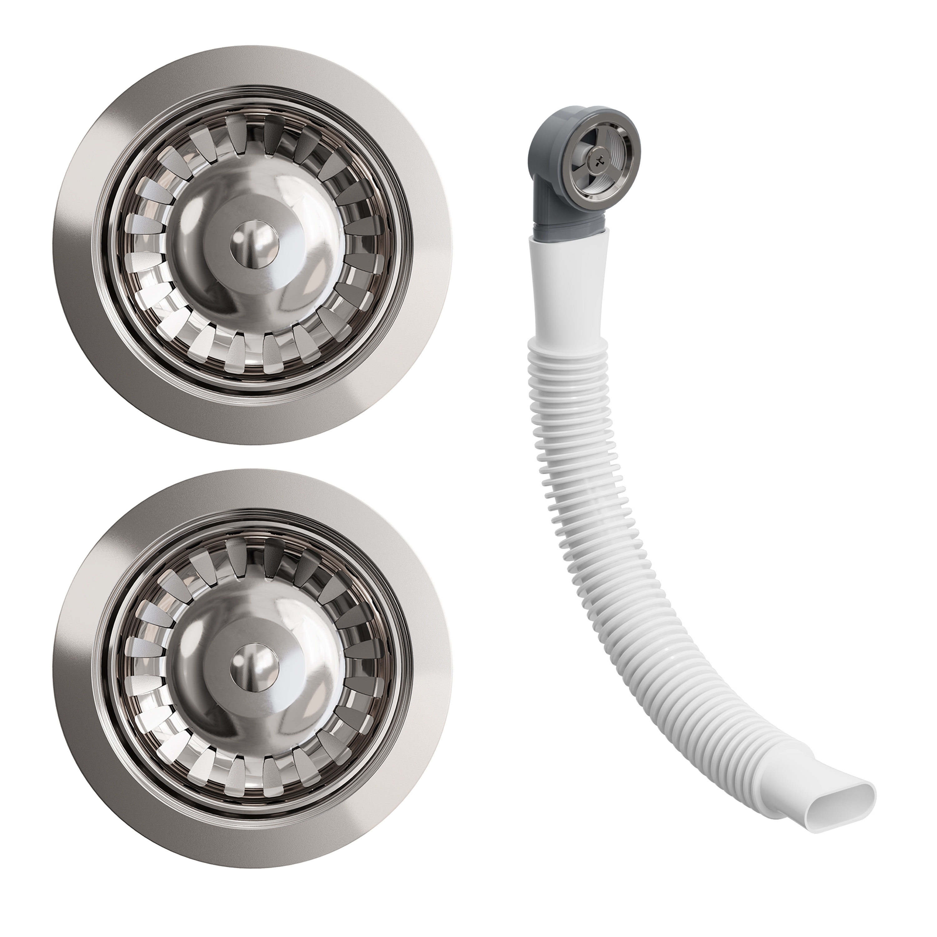 Butler & Rose 90mm Chrome 1.5 & 2 Bowl Kitchen Sink Strainer Wastes with Round Overflow