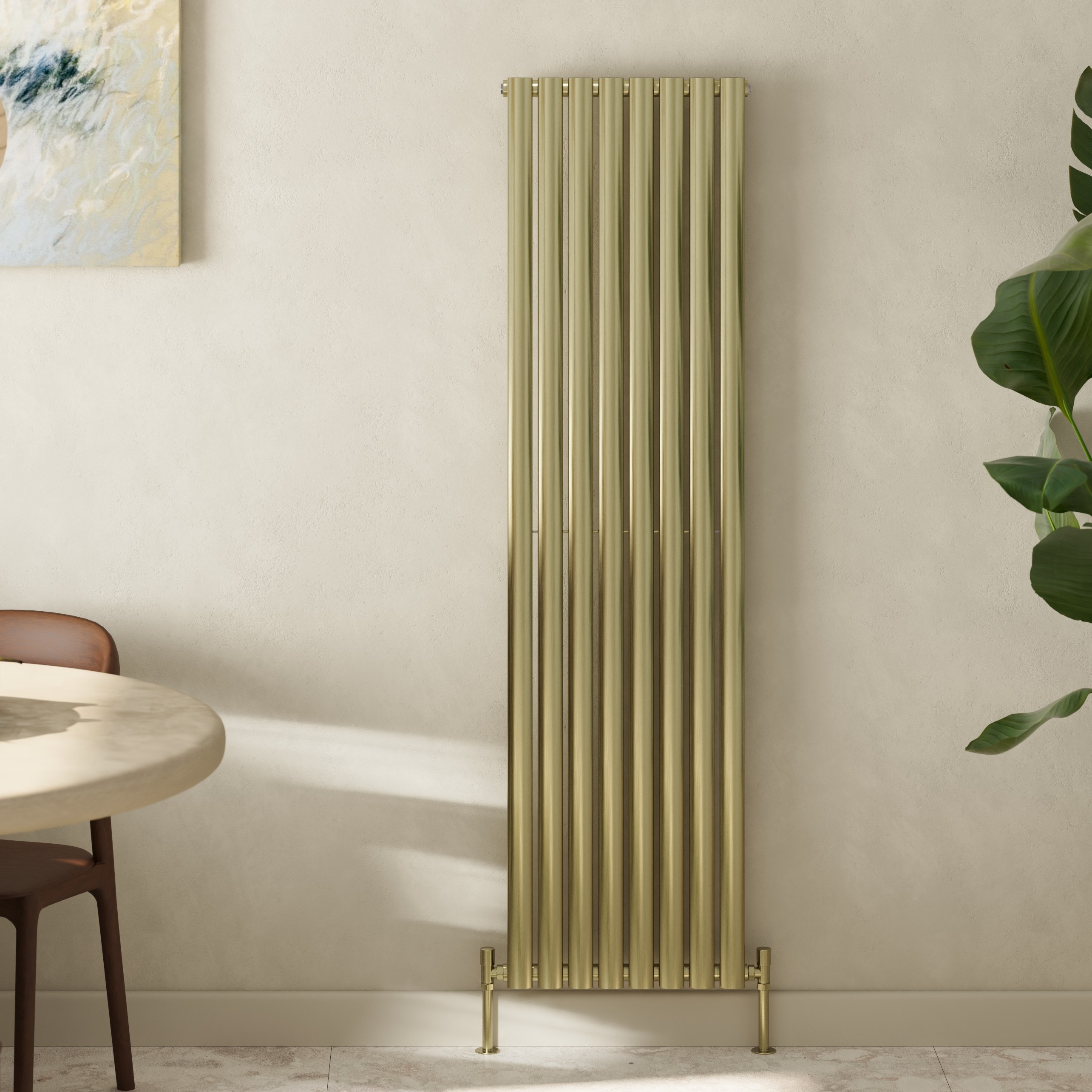 Toasty Ember Brushed Brass Single Oval Panel Vertical Radiator