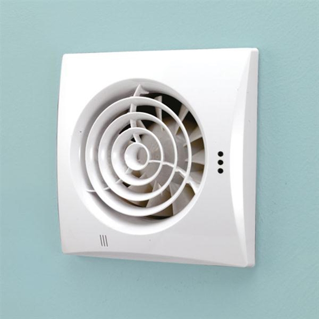 HIB Hush White Slimline Low Profile Wall or Ceiling Mounted Fan with Timer & Humidity Sensor