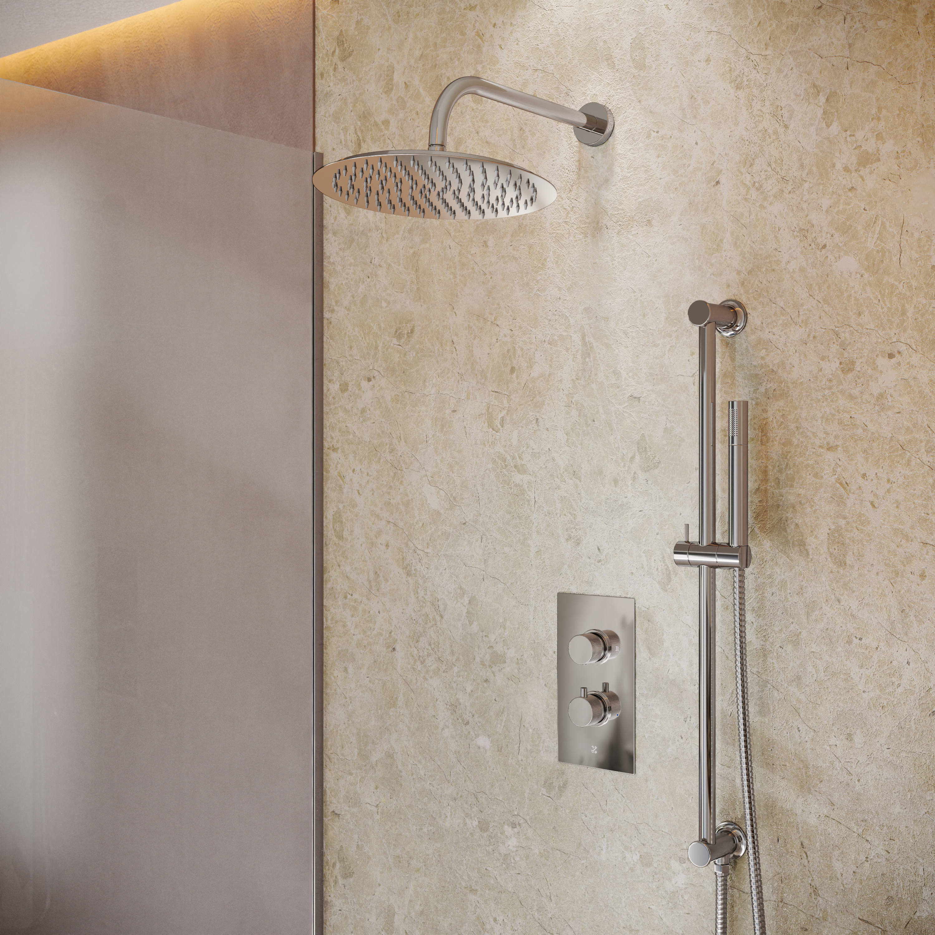 Core 2 Outlet Portrait Concealed Thermostatic Valve, Fixed Head & Shower Rail Kit