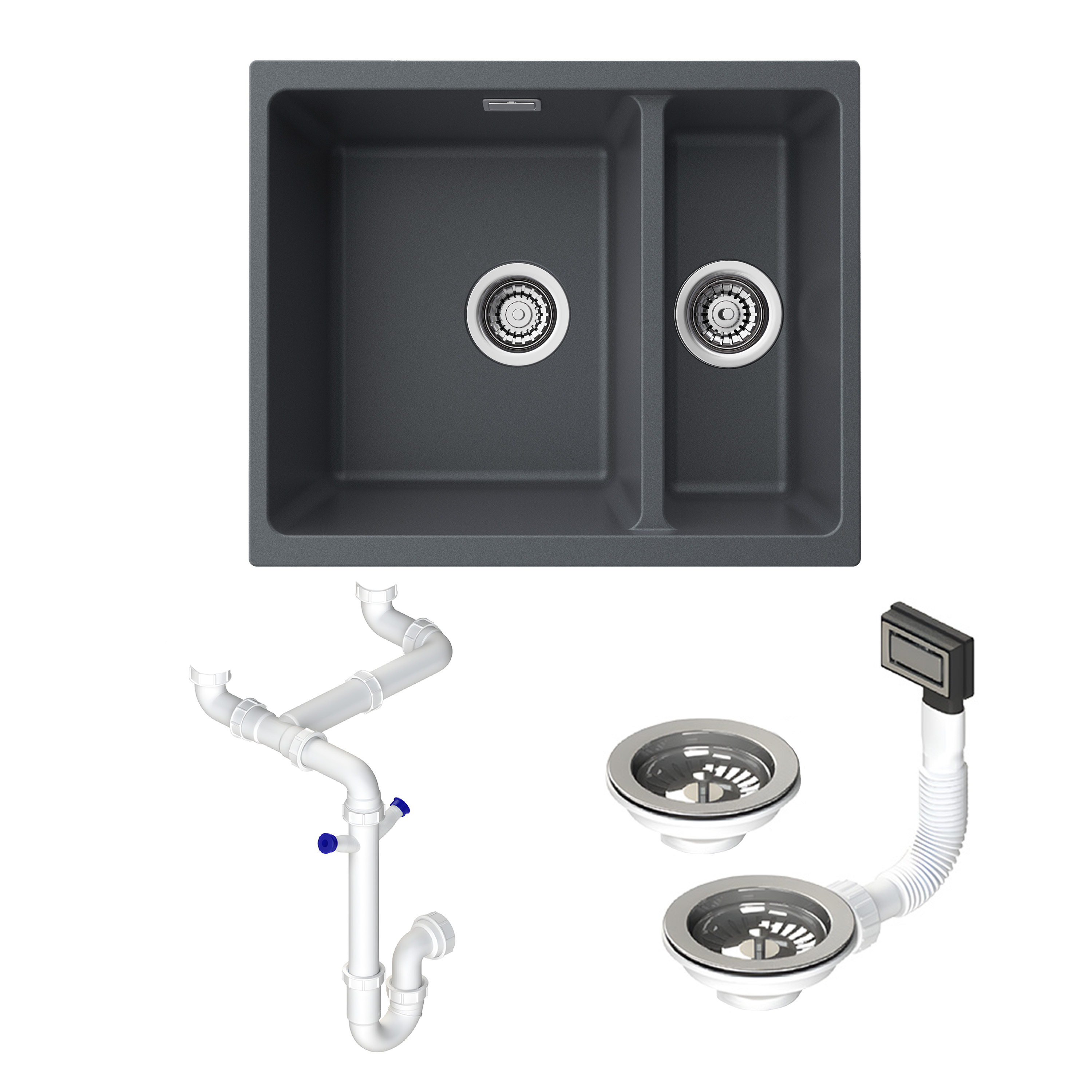 Vellamo Terra 1.5 Bowl Granite Composite Inset/Undermount Kitchen Sink & Waste Kit - 555 x 460mm