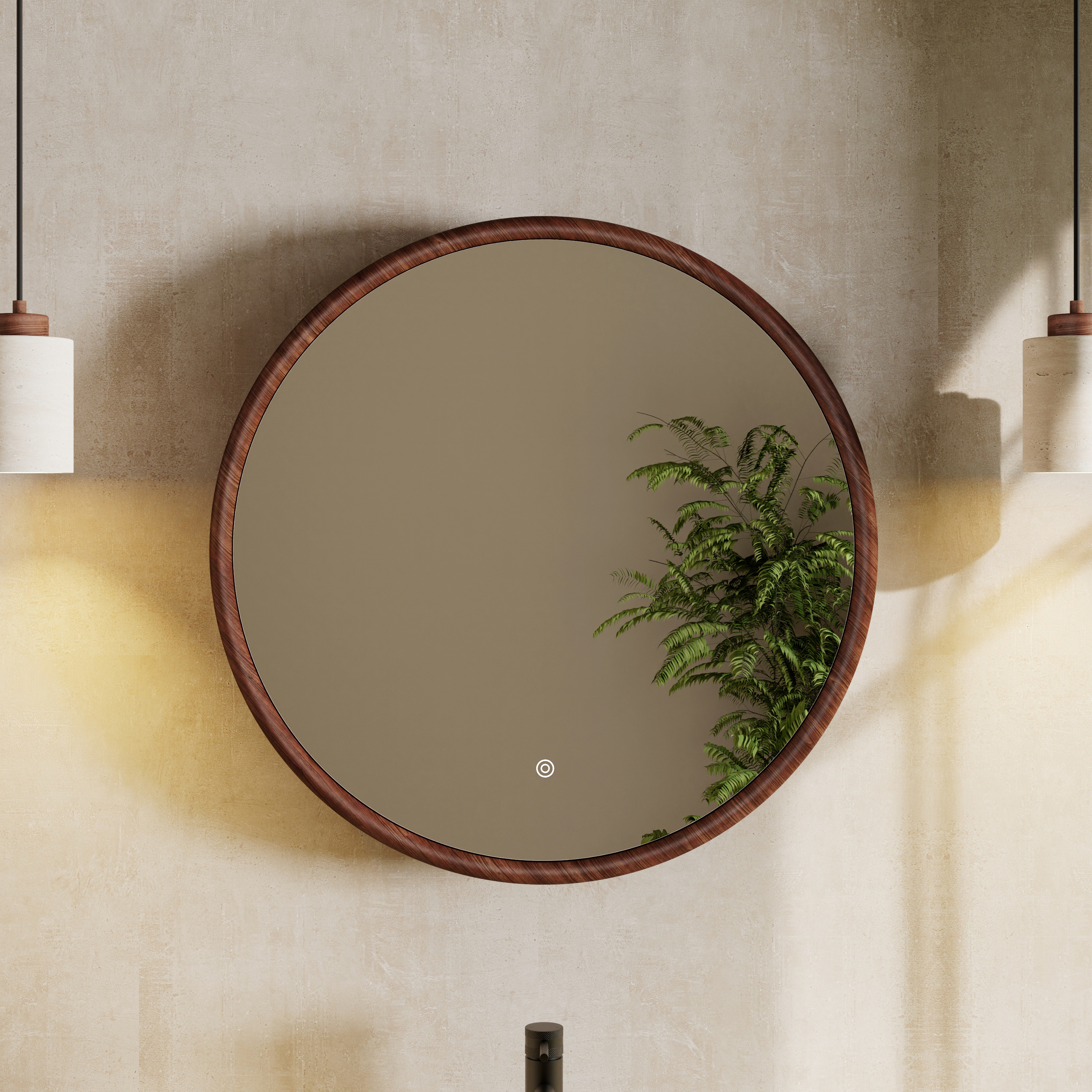 Drench Alfie LED Illuminated Wood Effect Framed Mirror with Demister Pad & Colour Change Lights - 600mm