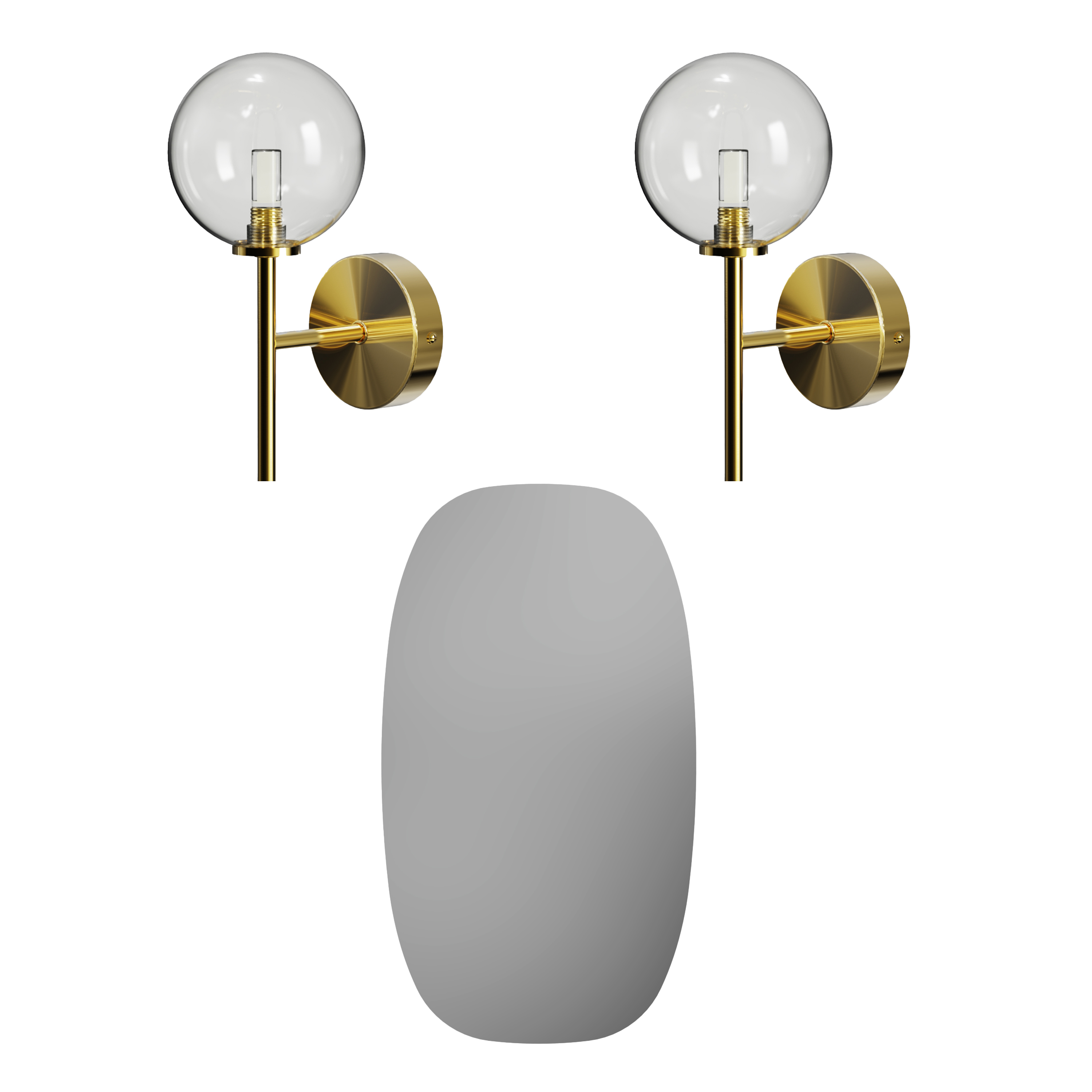Arc Barrel Mirror with Set Of 2 Glass Globe Wall Lights