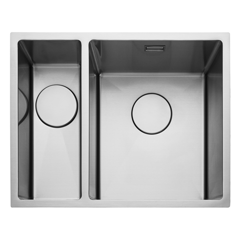 Rangemaster Kube 1.5 Bowl Stainless Steel Inset/Undermount Sink & Waste Kit with Left Hand Small Bowl - 560 x 440mm