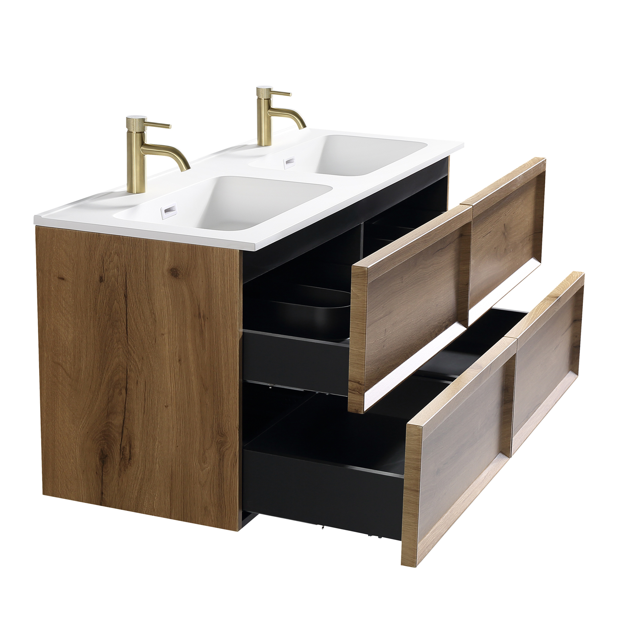 Aura 1200mm Wall Mounted Natural Oak Vanity Unit & Matt White Double Basin