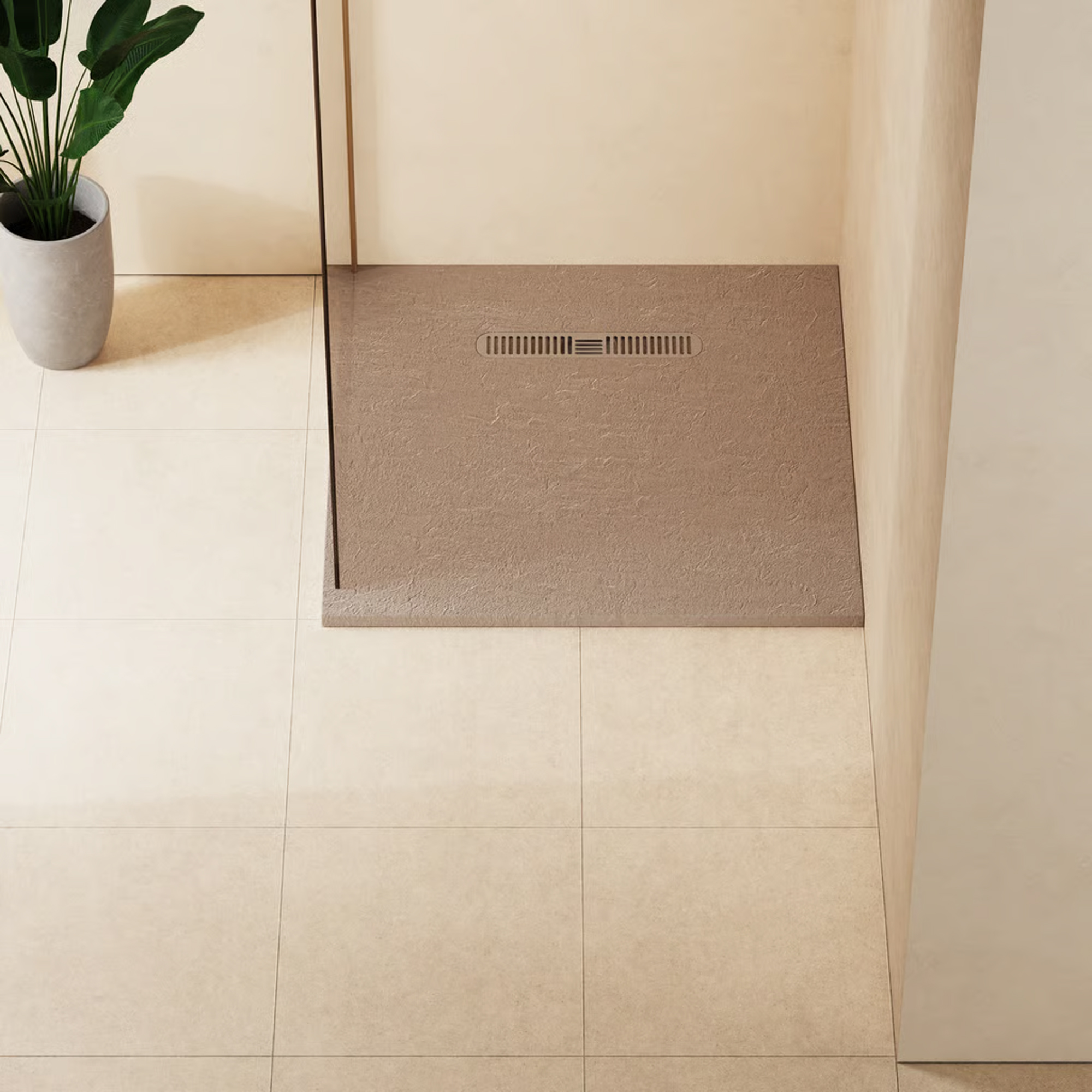 Crosswater Vito 25mm Dolomite Stone Resin Textured Square 900 x 900mm Shower Tray with Linear Waste Cover