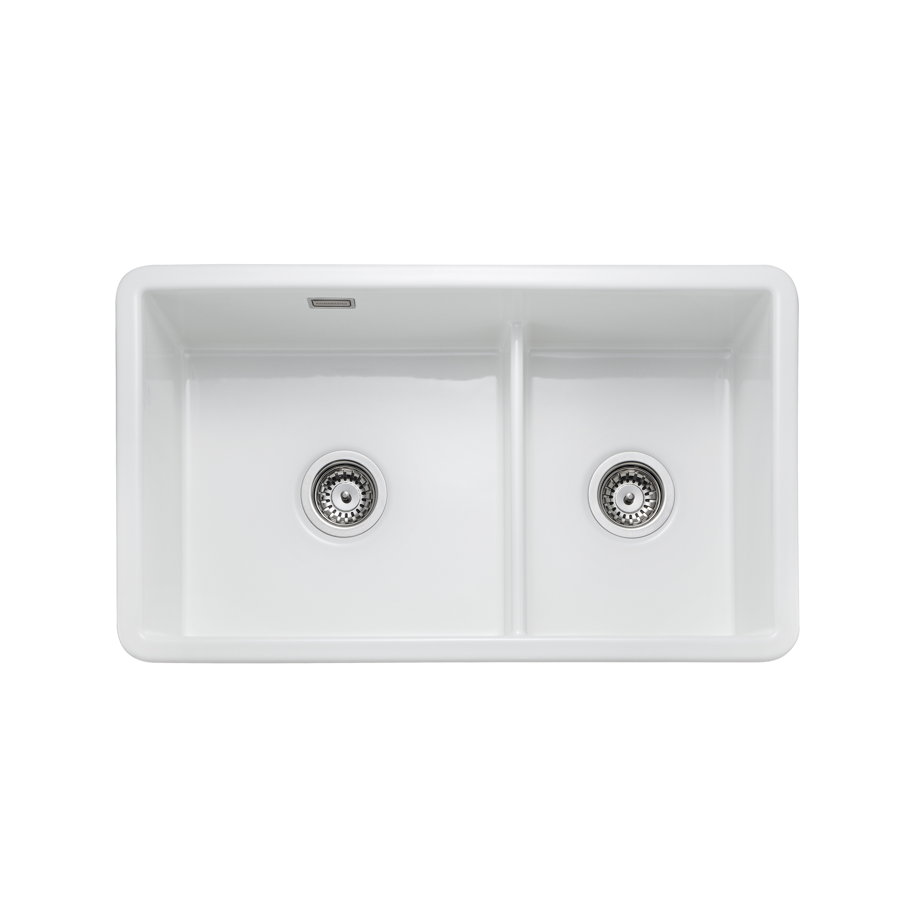 Rangemaster Rustique 2 Bowl Inset/Undermount Fireclay White Ceramic Kitchen Sink & Waste Kit - 796 x 462mm