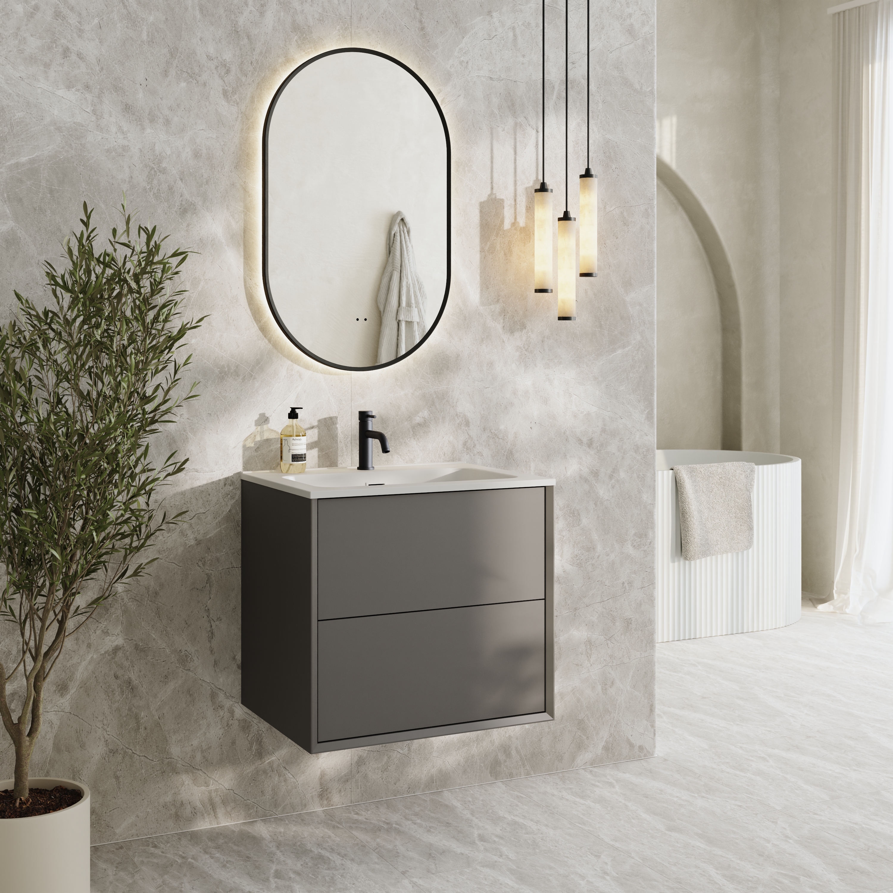 Oslo 600mm Wall Mounted Vanity Unit & Matt White Basin