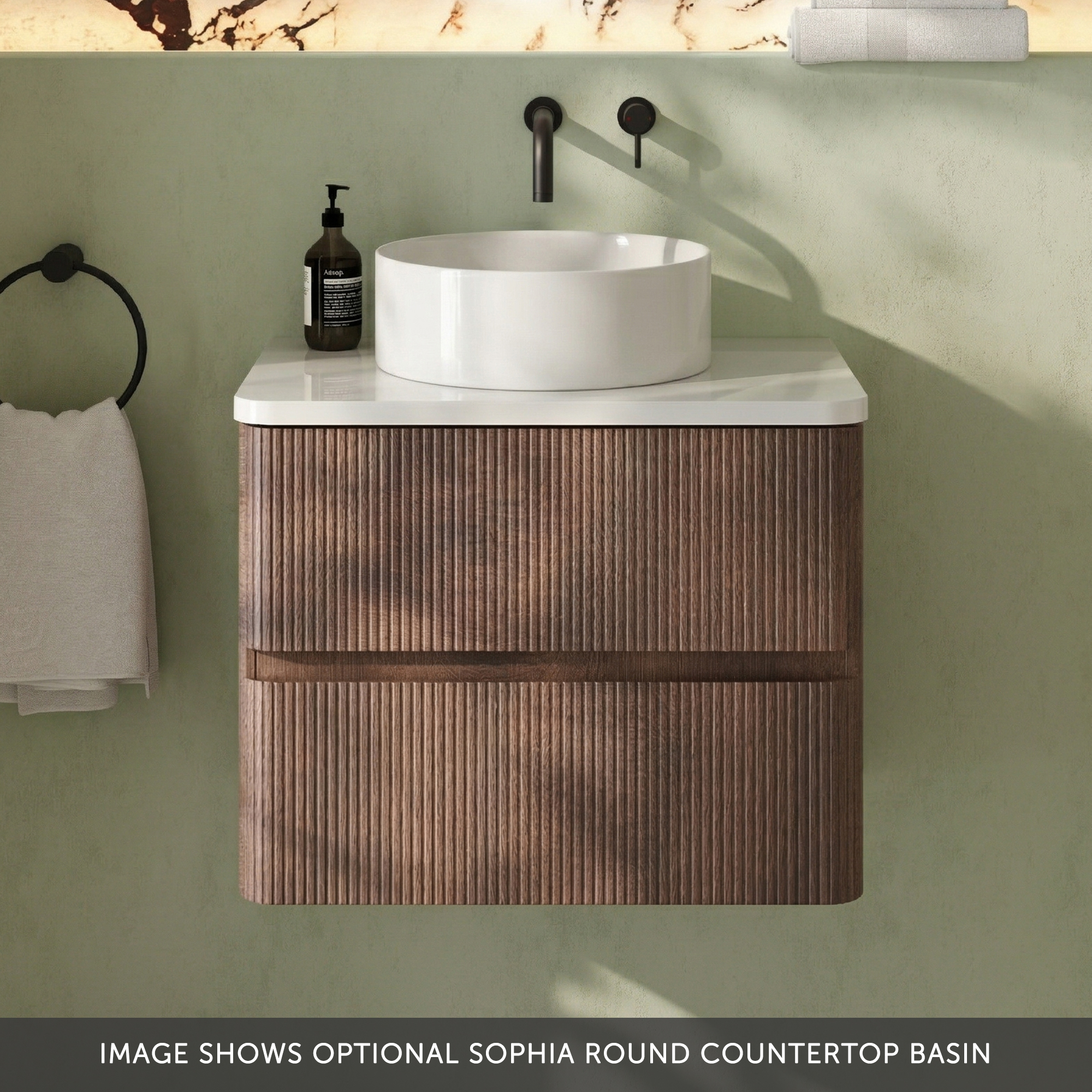 Drench Origin 600mm Fluted Wall Mounted Vanity Unit & Countertop