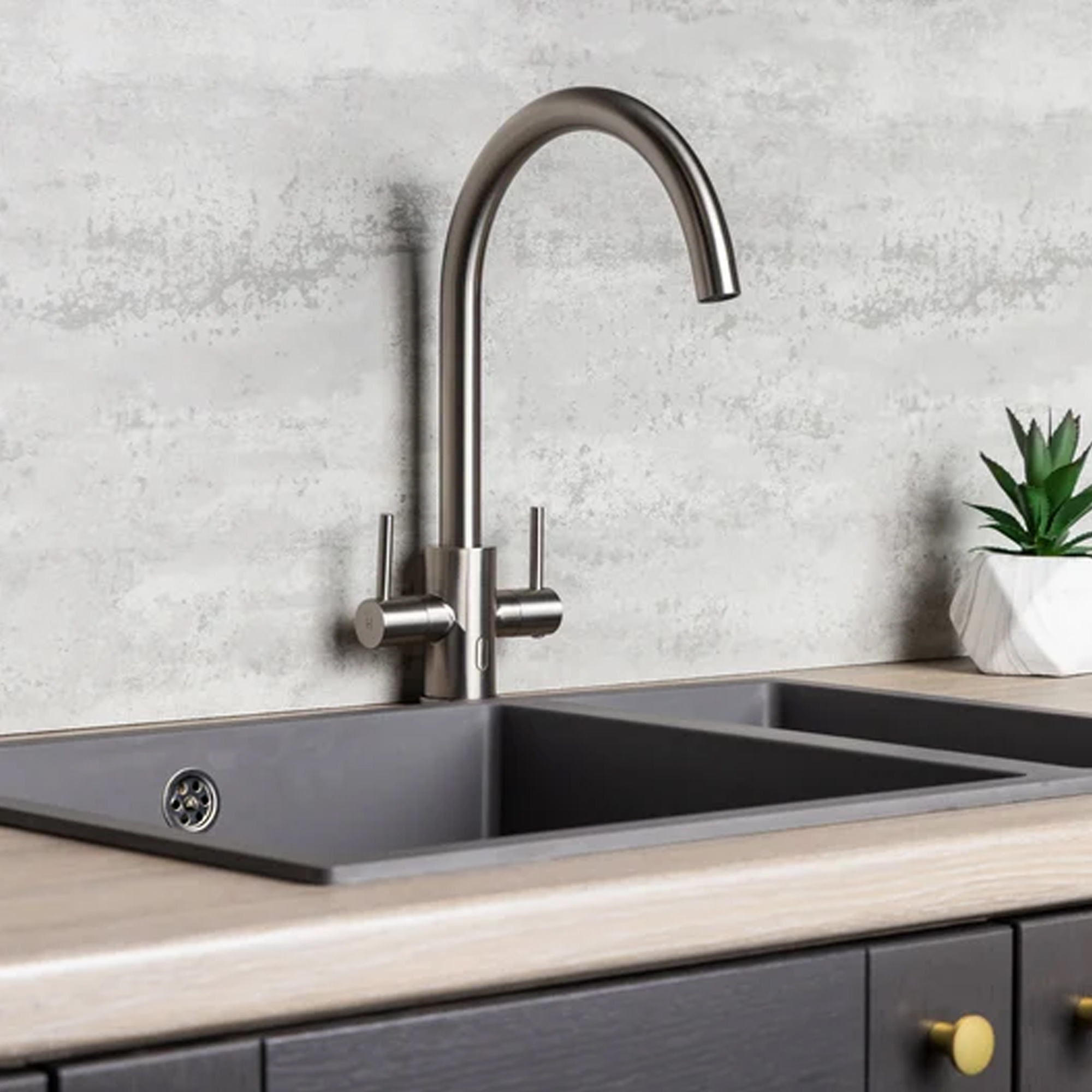 Top-Fix Torra Twin Lever Mono Kitchen Mixer Tap