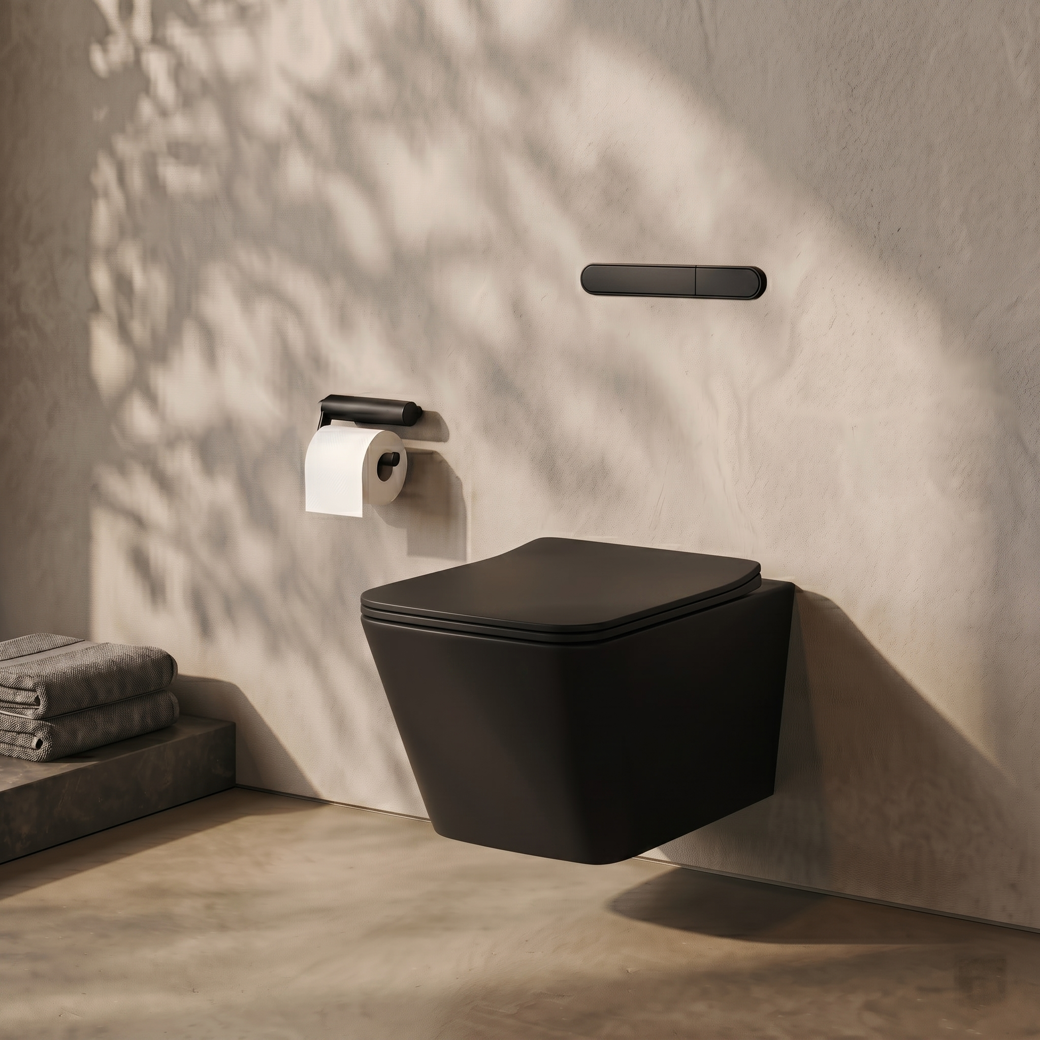 Emily Rimless Square Wall Hung Toilet & Slim Soft Close Seat - Matt Black