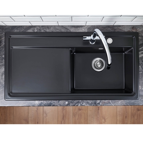 Thomas Denby Opus XL 1 Bowl Basalt Satin Ceramic Kitchen Sink & Presto Automatic Waste - 1000 x 510mm