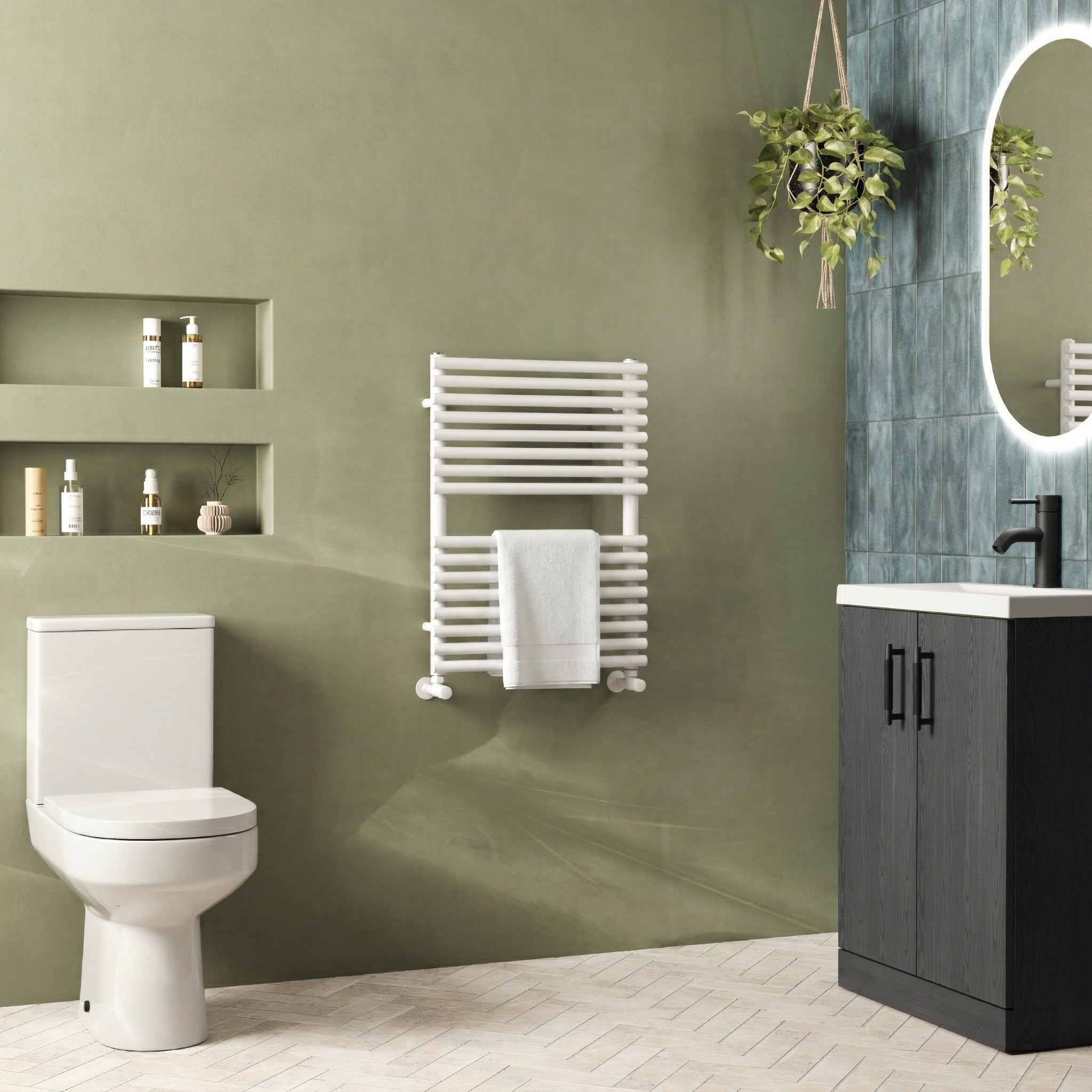 Toasty Halo Matt White Bar on Bar Heated Towel Rail