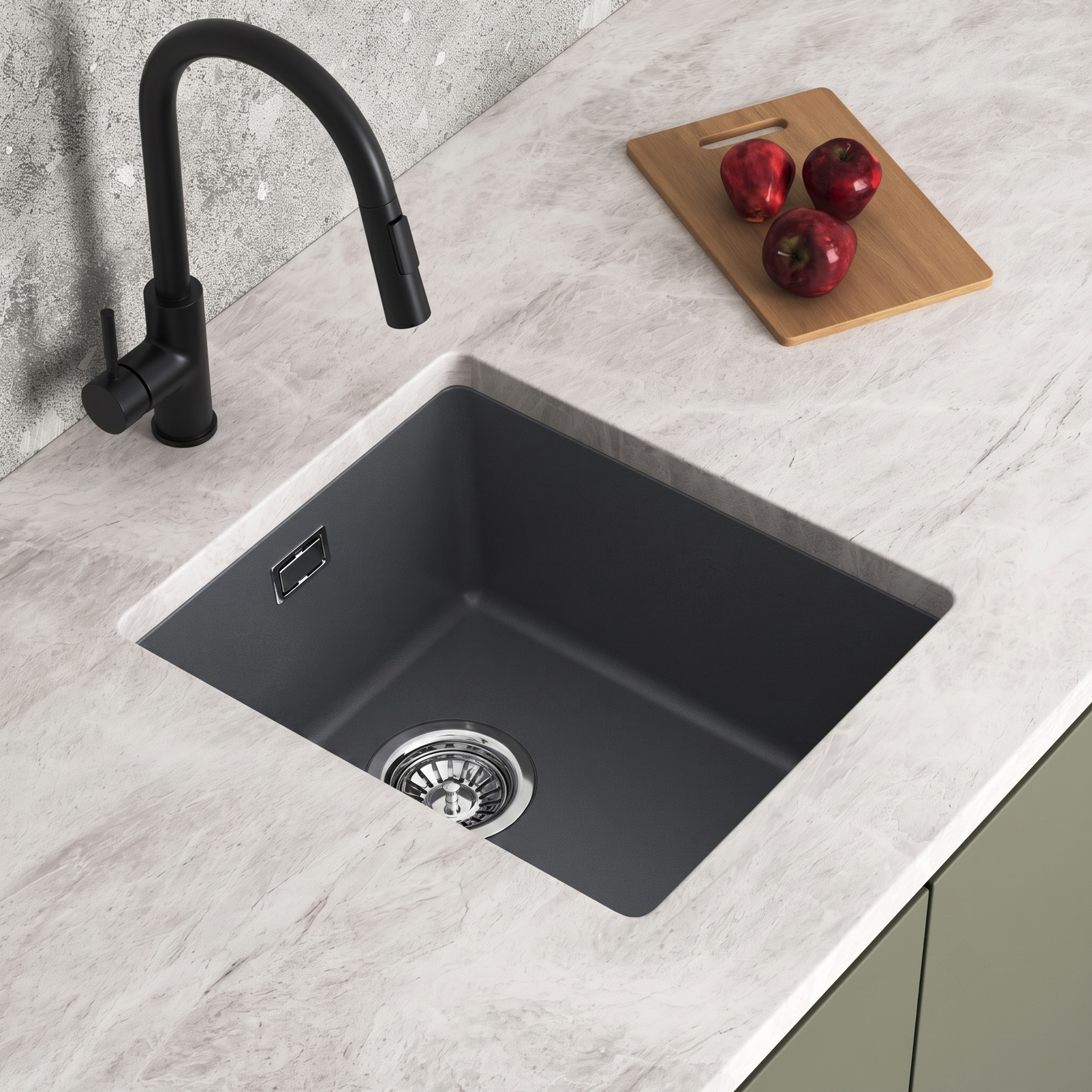 Vellamo Terra Compact 1 Bowl Granite Composite Inset or Undermount Kitchen Sink & Waste - 370 x 460mm