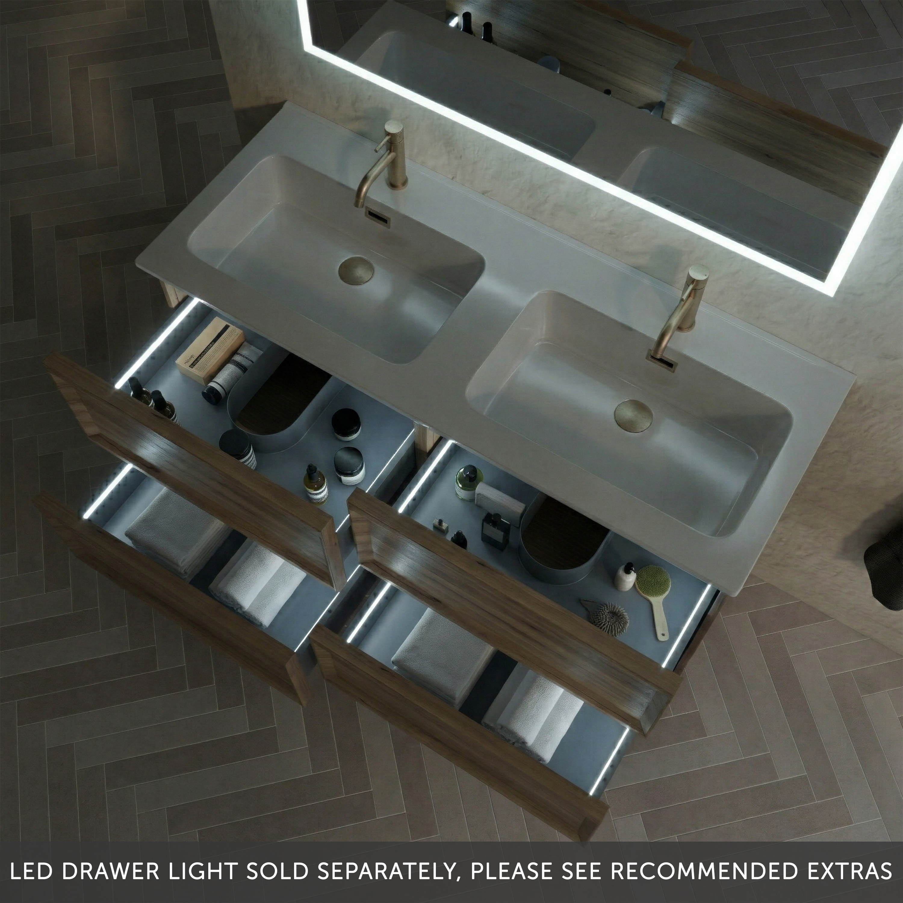Aura 1200mm Wall Mounted Natural Oak Vanity Unit & Matt White Double Basin