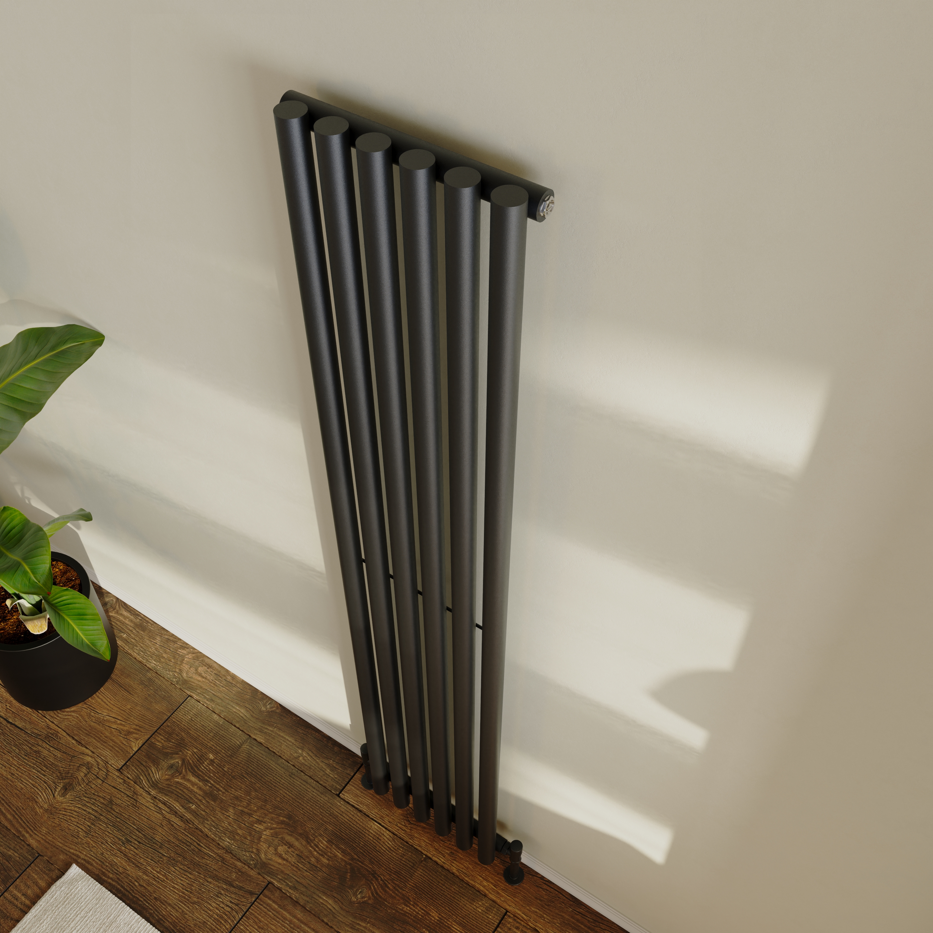 Toasty Aura Matt Black Round Tube Vertical Radiator