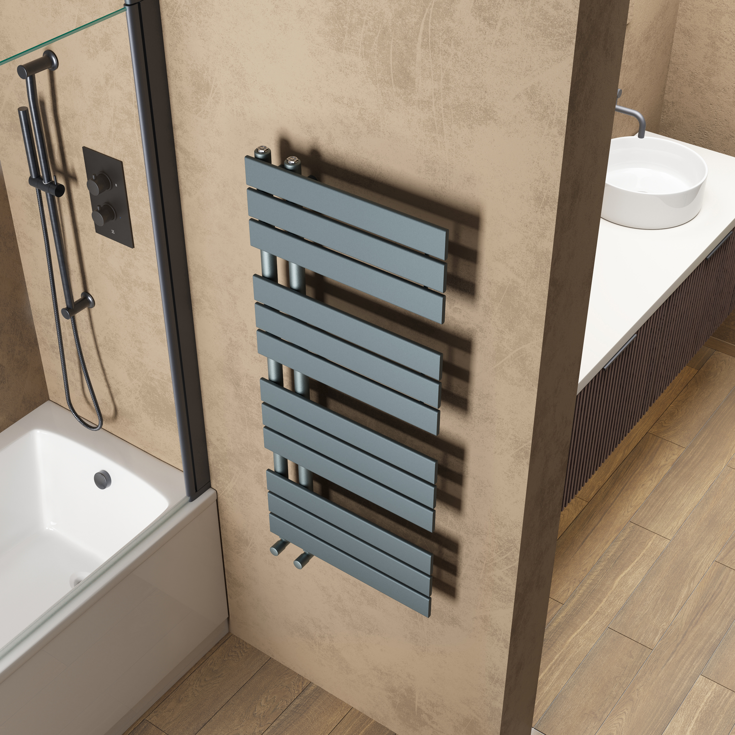 Toasty Haven Anthracite Flat Panel Offset Heated Towel Rail
