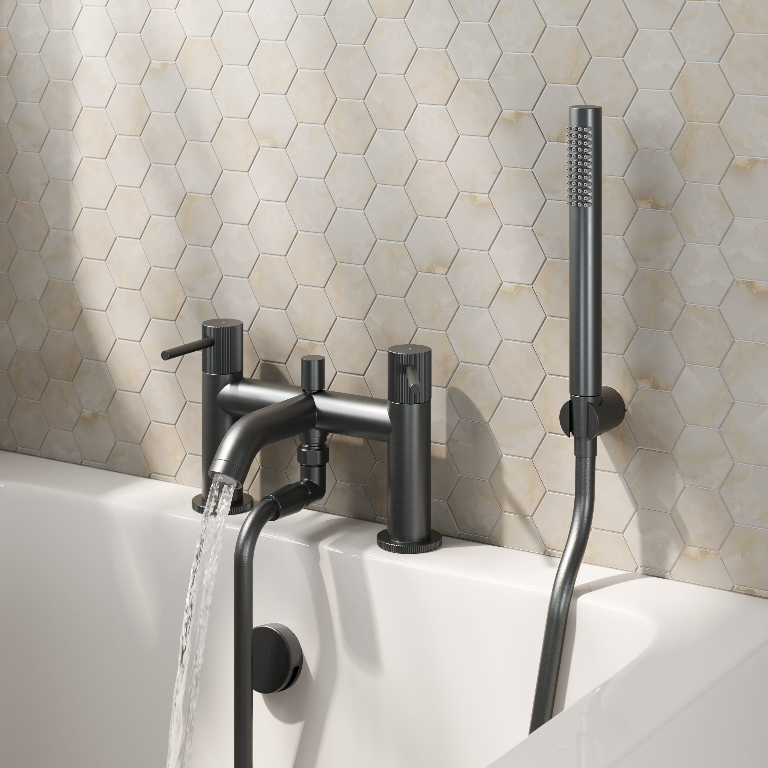 Harbour Fluted Deck Mounted Bath Shower Mixer Tap