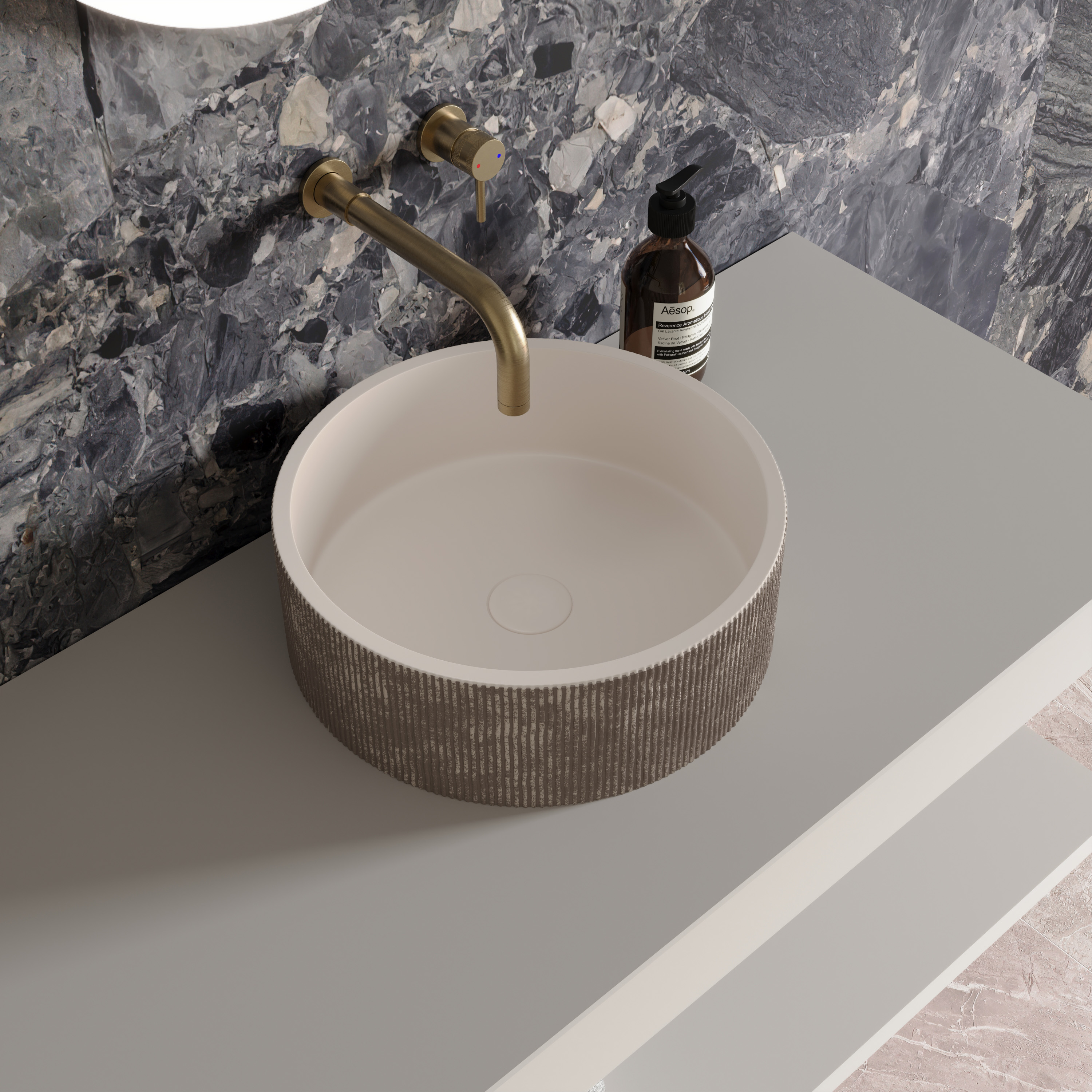 Harbour Concrete 406mm Round Textured Countertop Basin - Pearl Grey