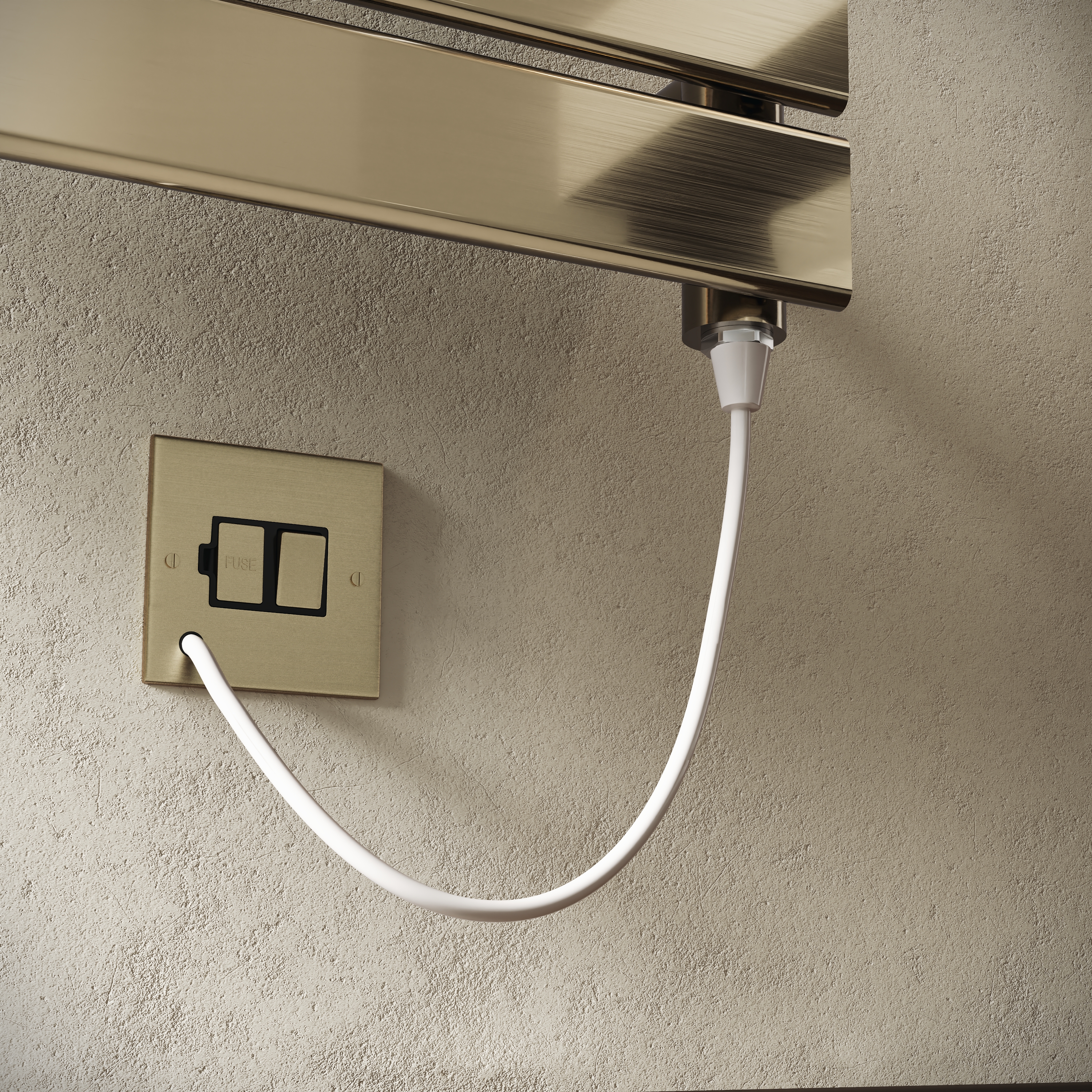 Toasty Hush Brushed Brass Electric Flat Panel Heated Towel Rail with Heating Element