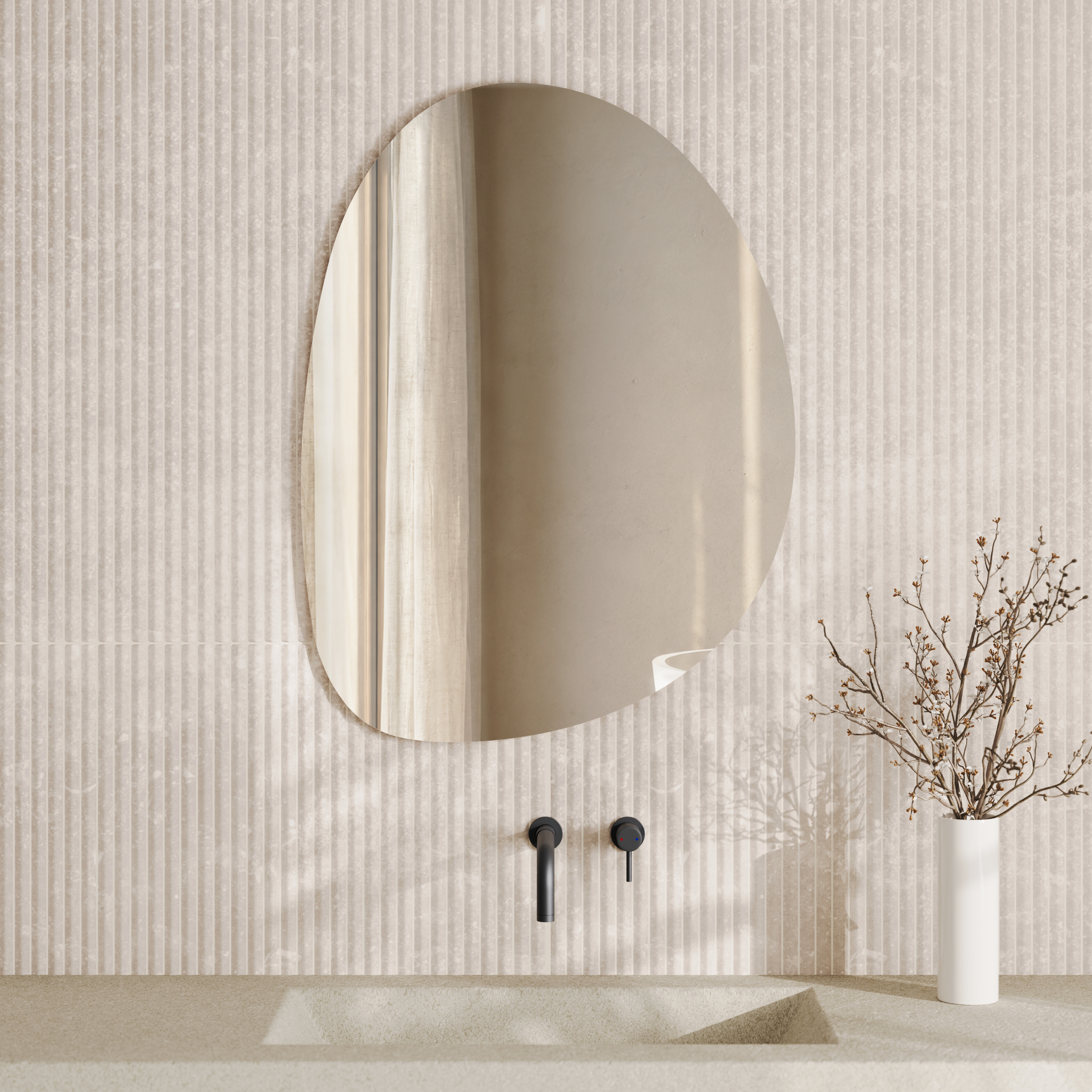 Organics Slim Mirror with Set Of 2 Glass Globe Wall Lights