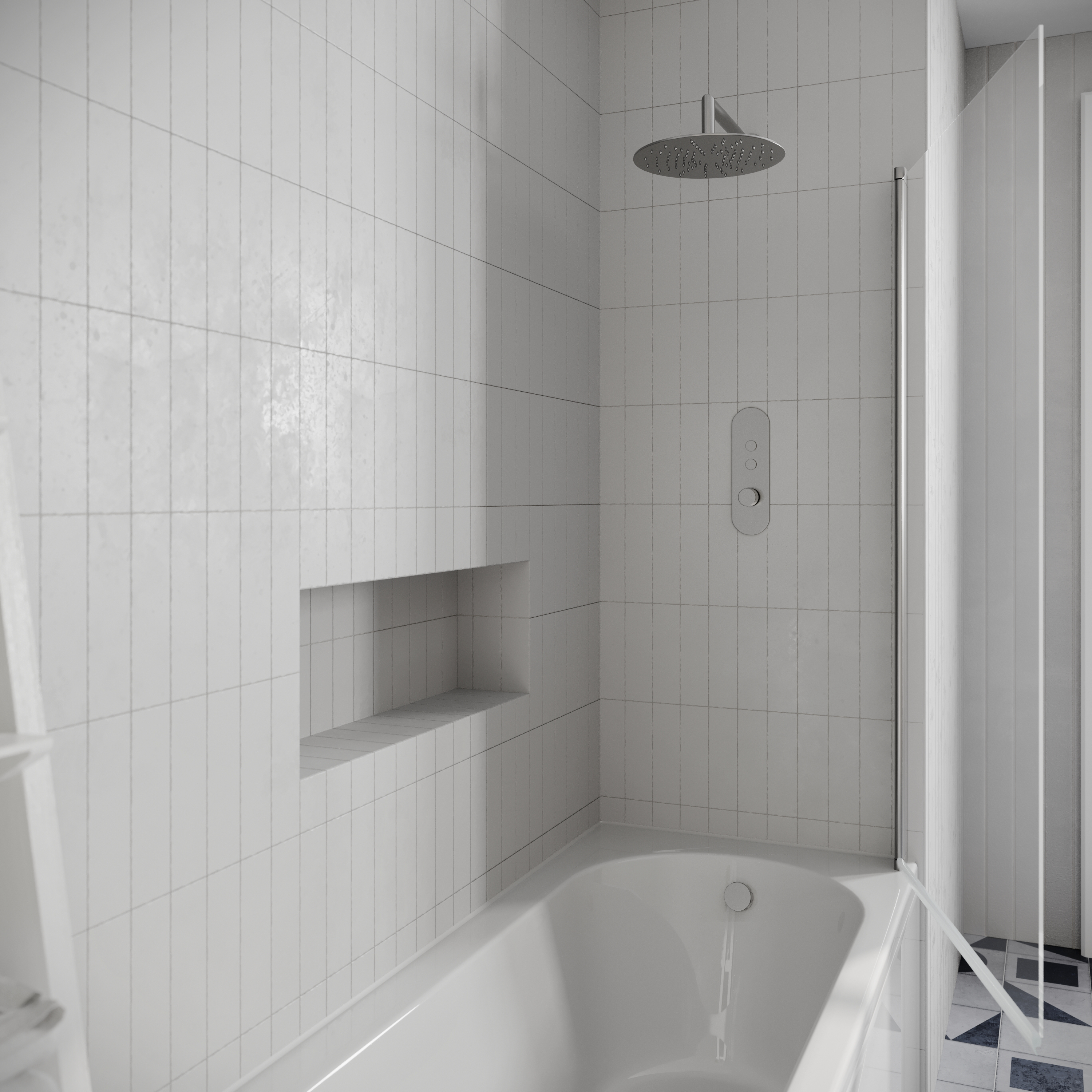 Drench J Shaped Shower Bath with Panel & Shower Screen