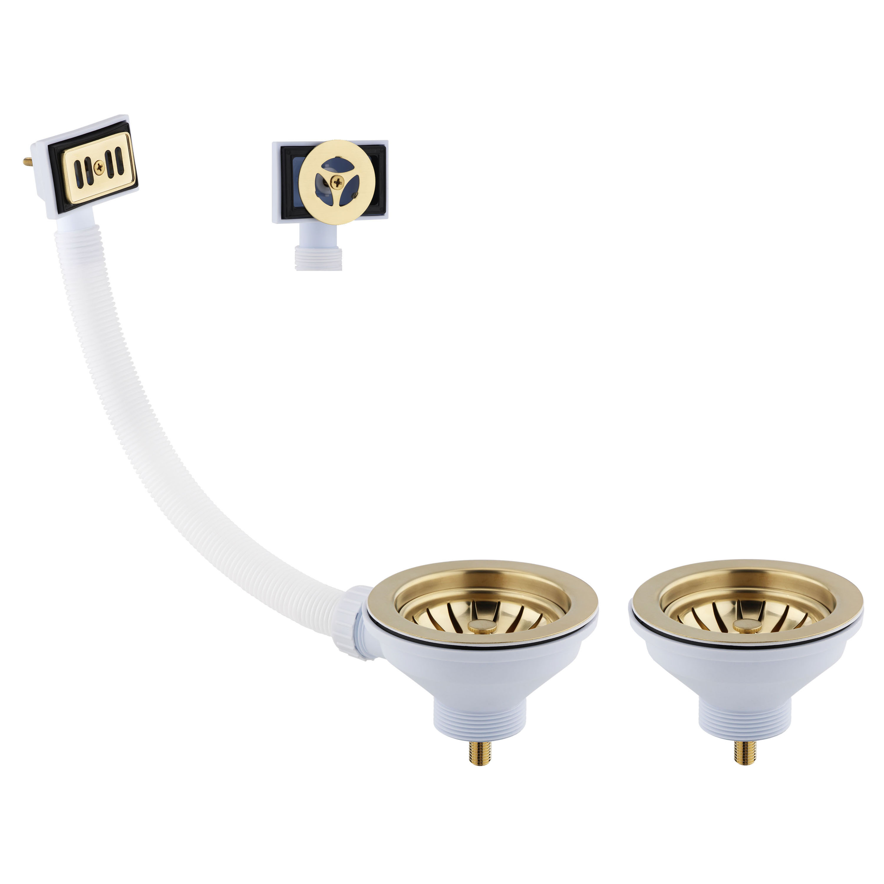 Butler & Rose 90mm Brushed Brass Basket Strainer Waste and Overflow Bundle for 1.5 & 2 Bowl Kitchen Sinks