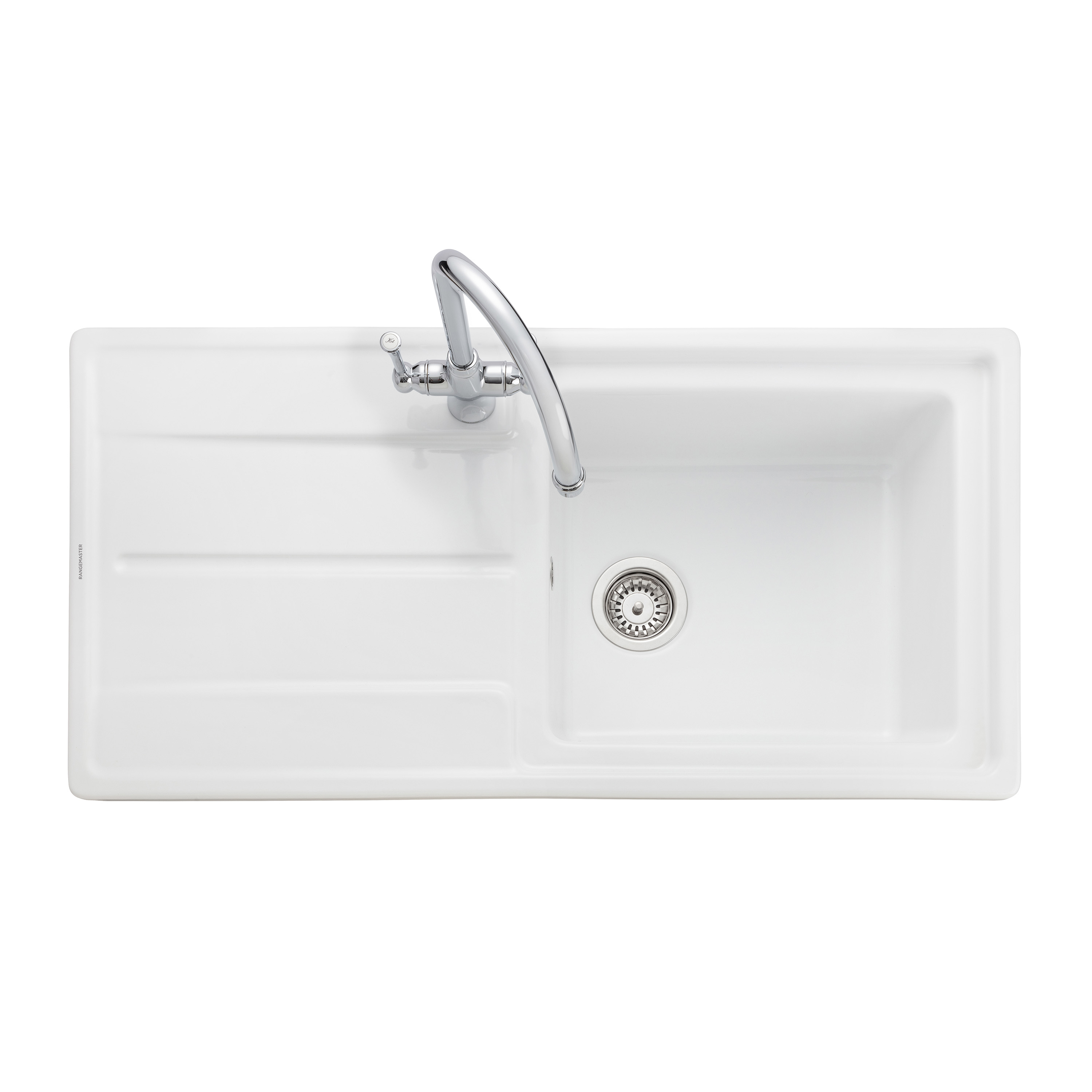 Rangemaster Arlington 1 Bowl White Fireclay Ceramic Sink & Waste Kit -  985 x 500mm