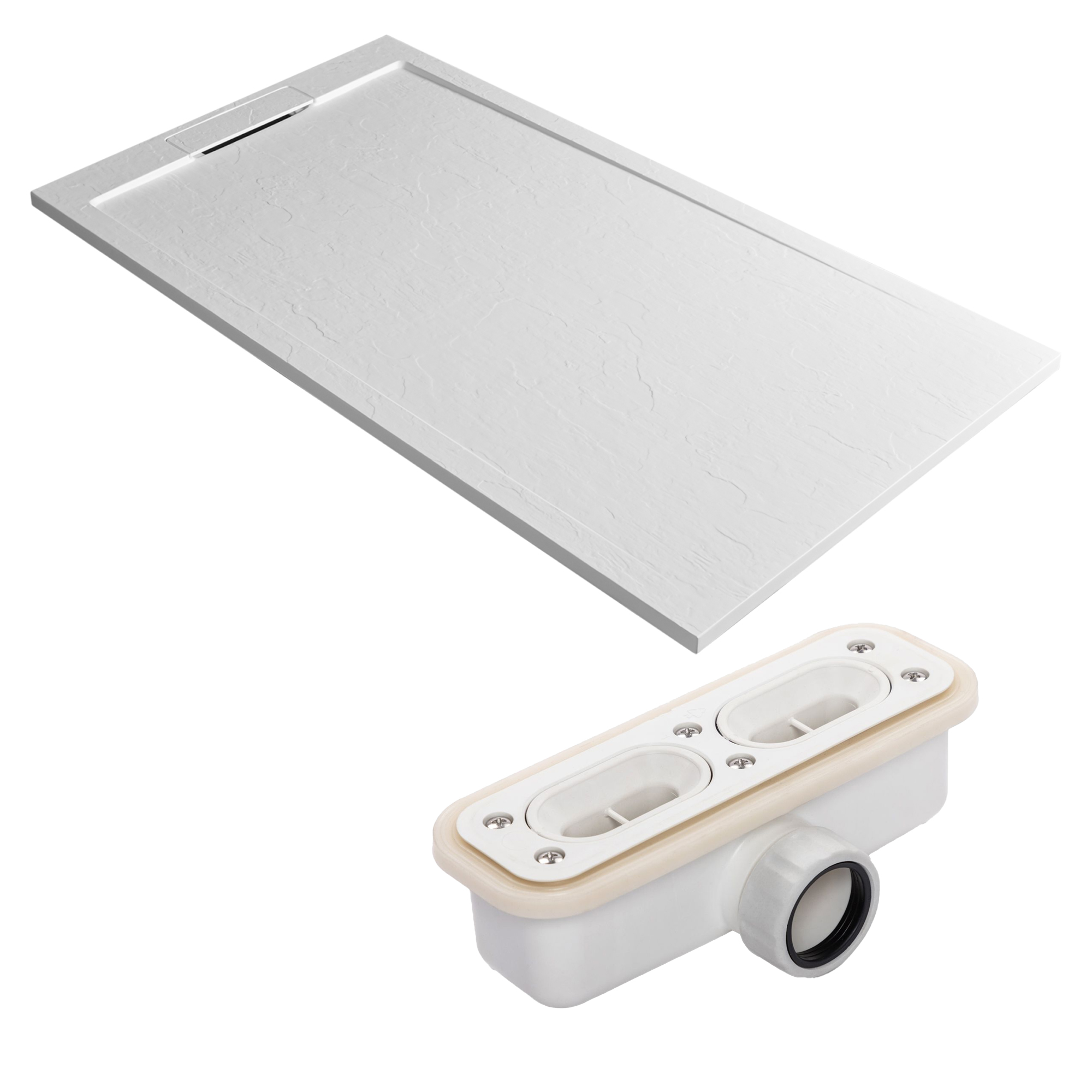 Drench Origin Slate-Effect 30mm Textured Matt White Shower Tray with Hidden Waste
