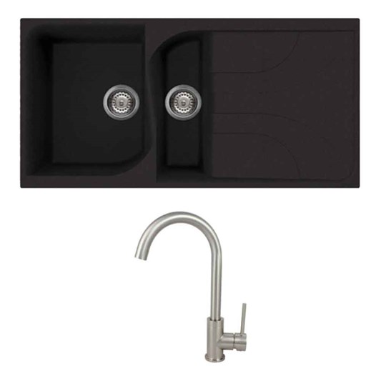 Reginox Ego 1.5 Bowl Ghisa Black Composite Kitchen Sink & Vellamo Revolve Monobloc Mixer Tap
